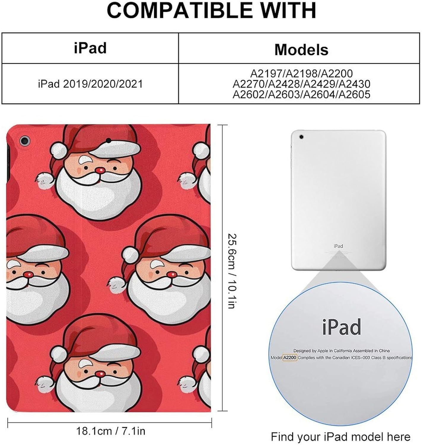 Christmas Funny Santa Printed Case Trifold Stand Protective Cover Compatible with ipad 2019/2020/2021(10.2in)