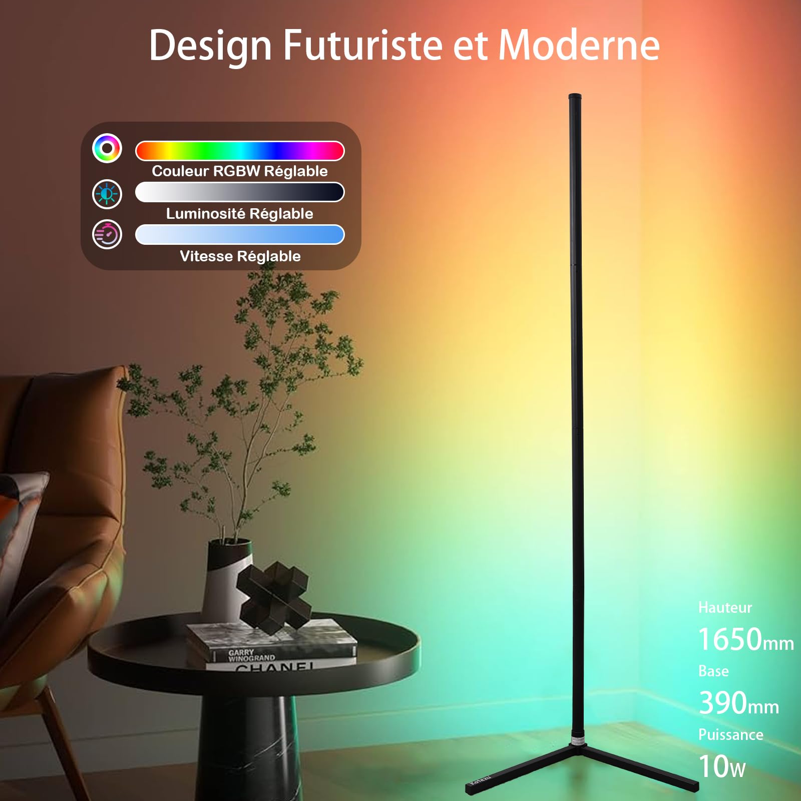 TRUMPETS Led-vloerlamp, voor woonkamer, 165 cm, RGB-hoeklamp, dimbaar, met afstandsbediening en app, 16 miljoen kleuren, muziekmodi, doe-het-zelfmodus en timerfunctie voor slaapkame