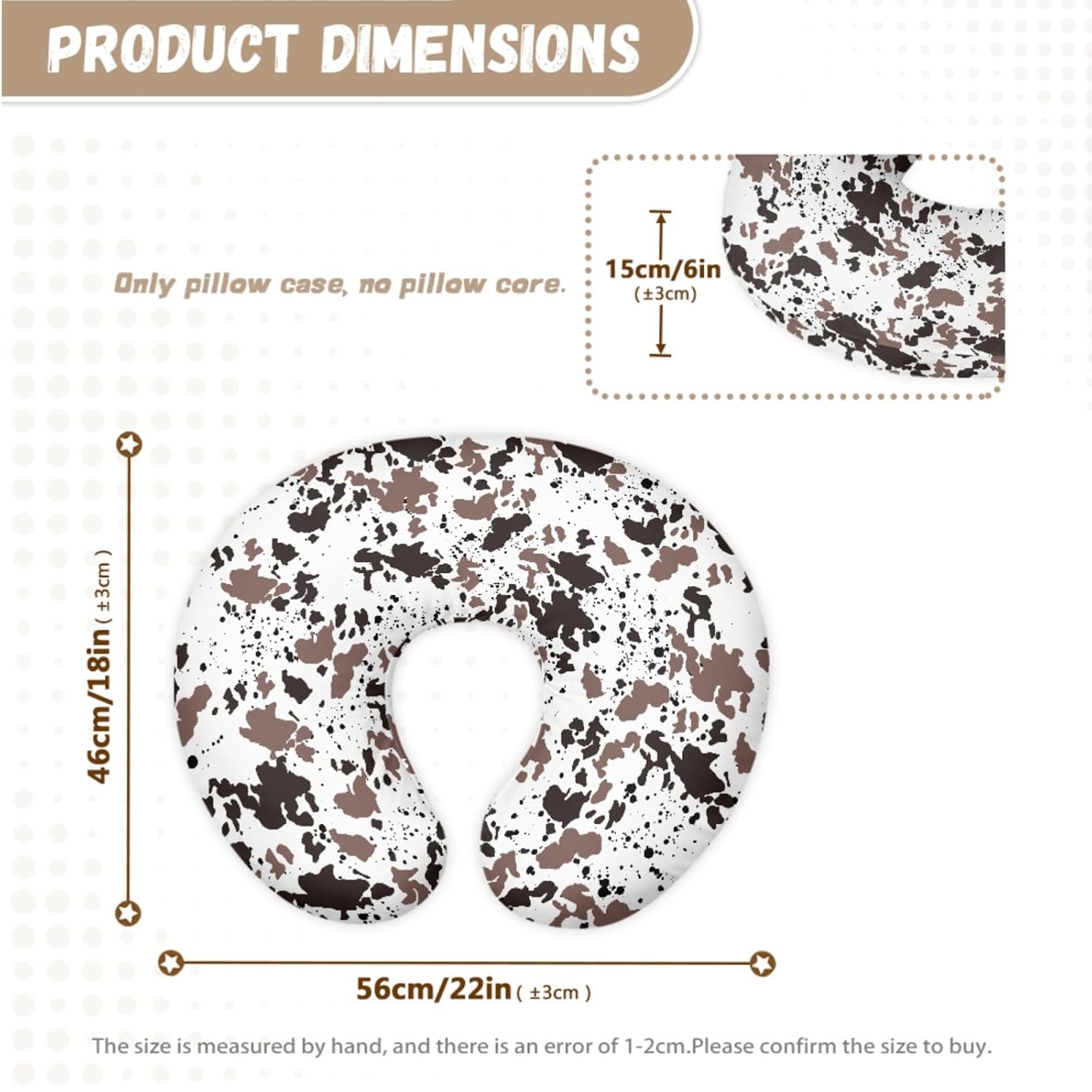 GOSTONG Brown Cowhide Nursing Pillow Cover for Baby Girl Boy Removable Cover for Breastfeeding Pillows Fits Newborn Feeding Pillow Slipcover Protective 2 Packs