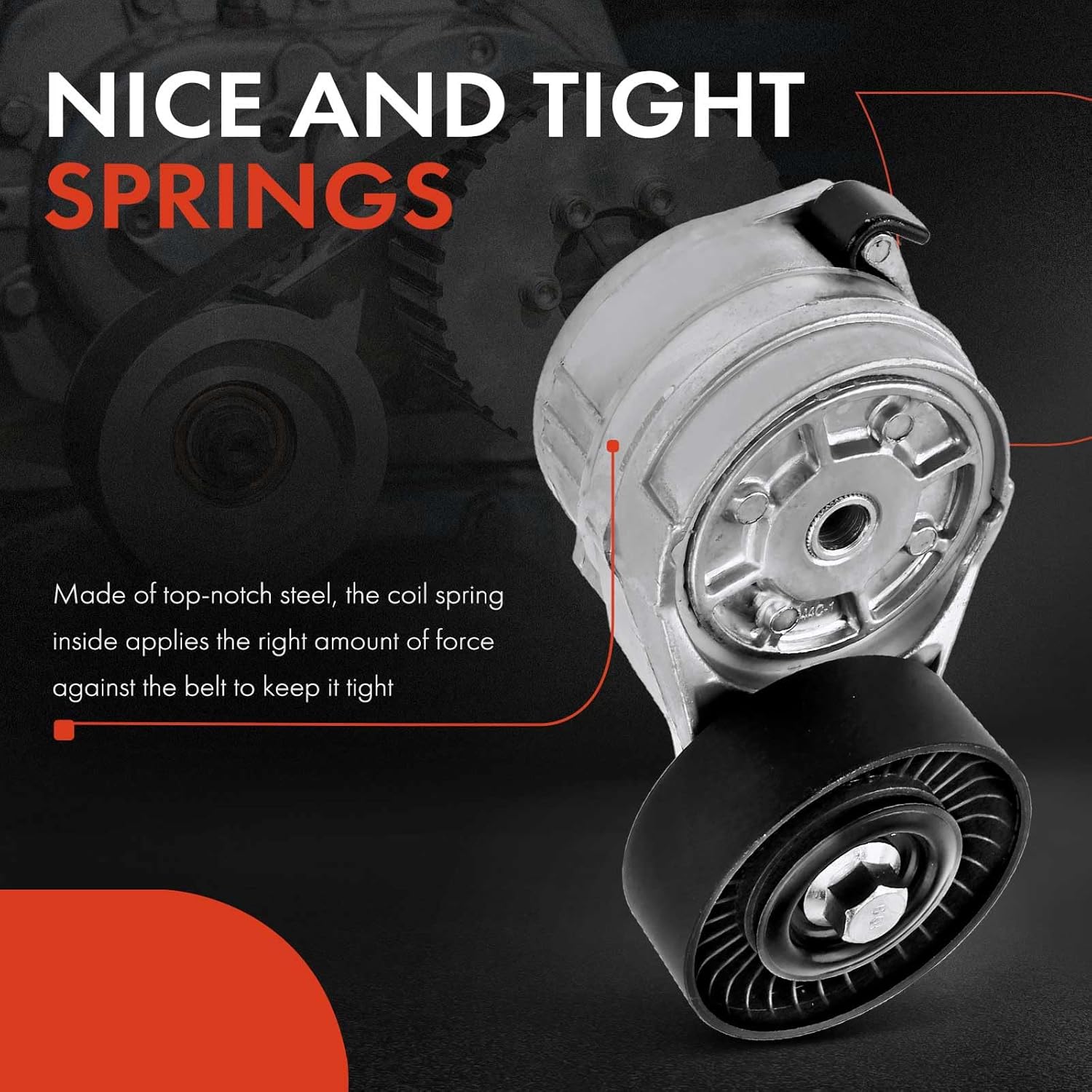 A-Premium Belt Tensioner Assembly with Pulley Compatible with Chevrolet Corvette 1993 1994 1995 1996 V8 5.7L, OHV, Replace# 53010240, 10227507