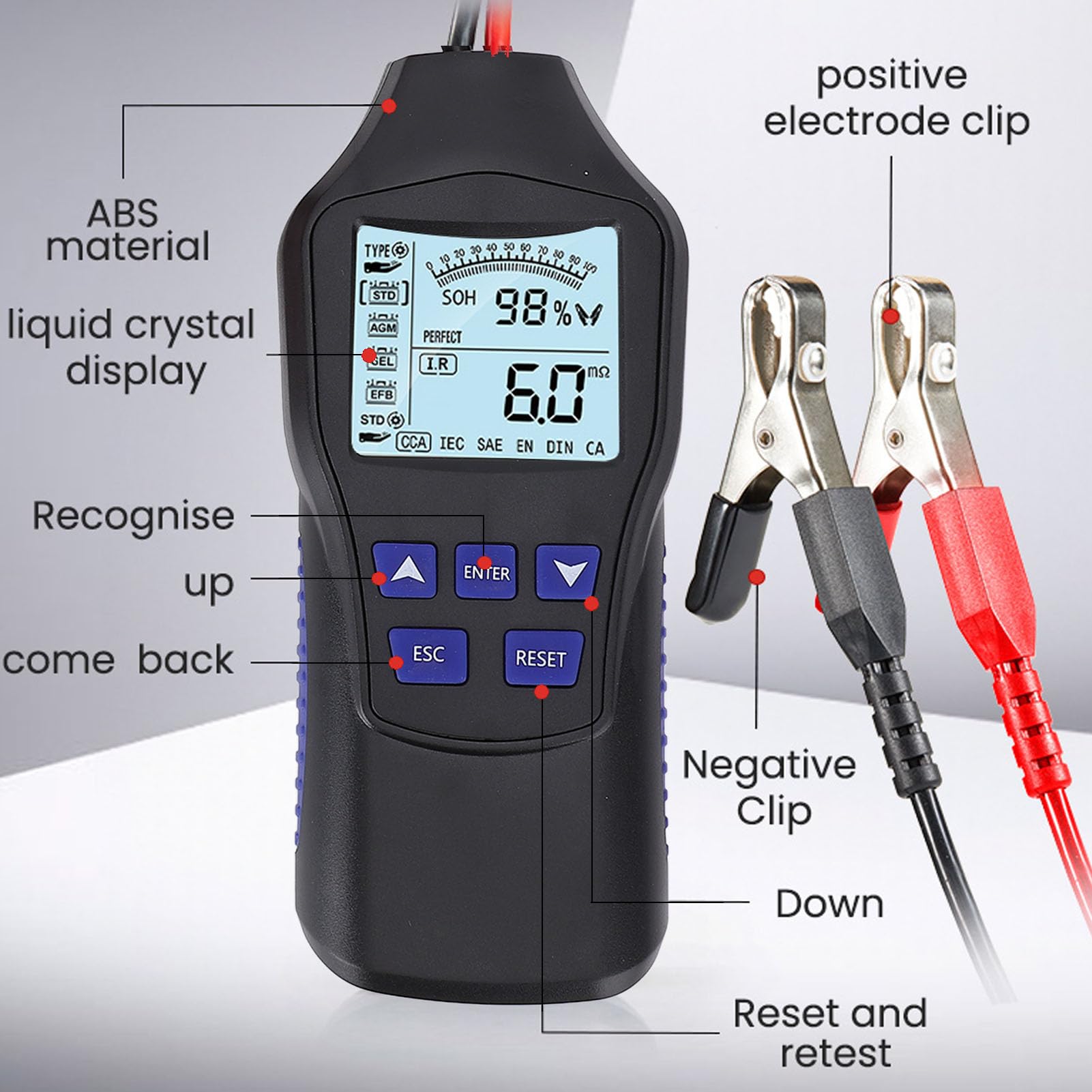 Probador de Batería de Automóvil, 12V de 24 V LCD Voltaje de Voltaje Corriente Detección Automotriz Alternador Probador para Motocicleta Barco RV Marine