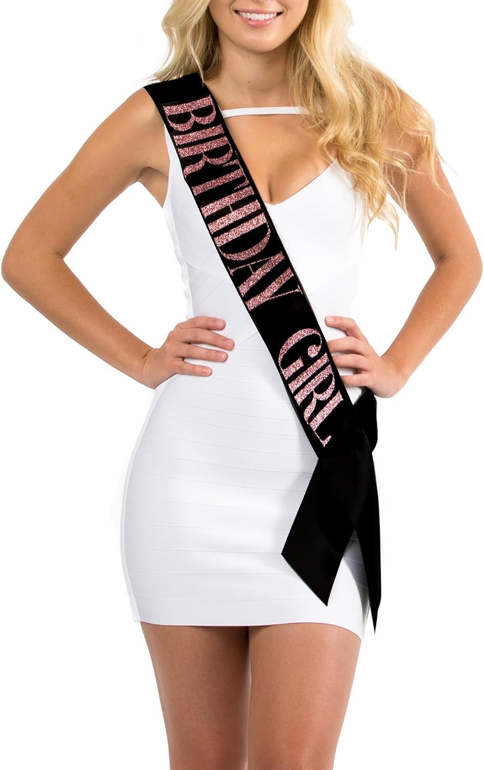 Dulcet Downtown Black Birthday Girl Birthday Sash with Rose Glitter Lettering