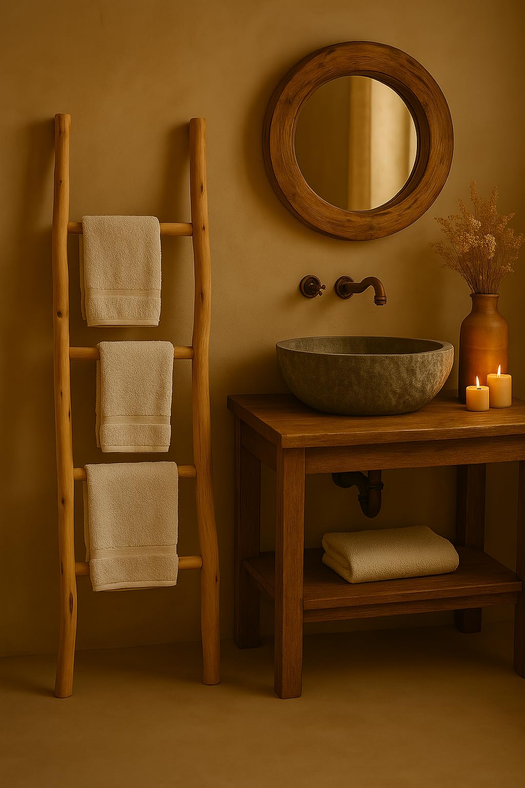 Biscottini Scaletta porta asciugamani bagno 168x36x3 - Scala Decorativa in Legno - Scaletta legno appendi asciugamani - Scala portasciugamani - Scaletta portasciugamani da parete Metallo, Bambu