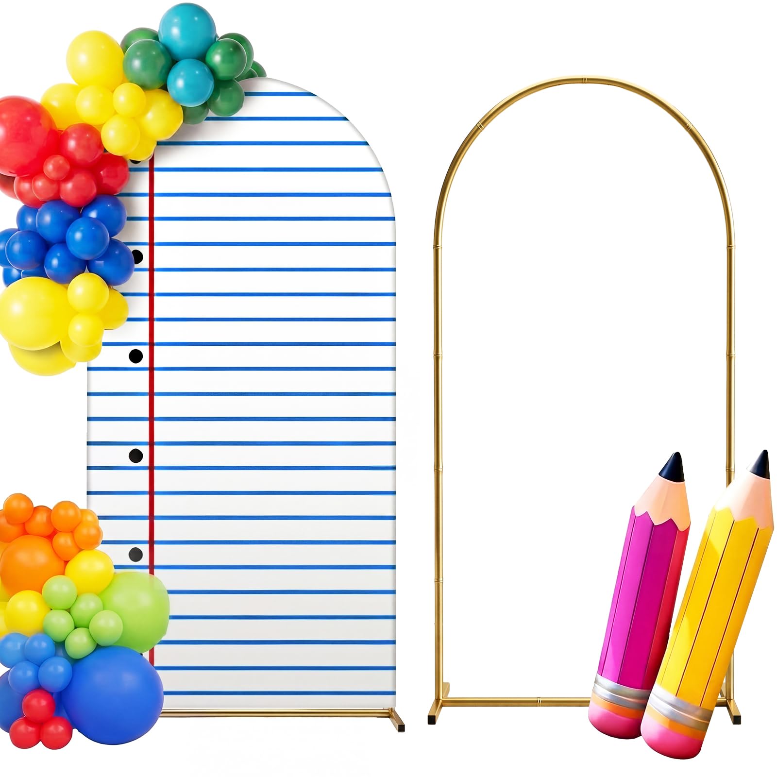 VitalCozy 2 piezas de decoración preescolar de regreso a clases con soporte de arco, telón de fondo para cuaderno, jardín de infantes, preescolar, aula, fundas de soporte de arco de elastano para