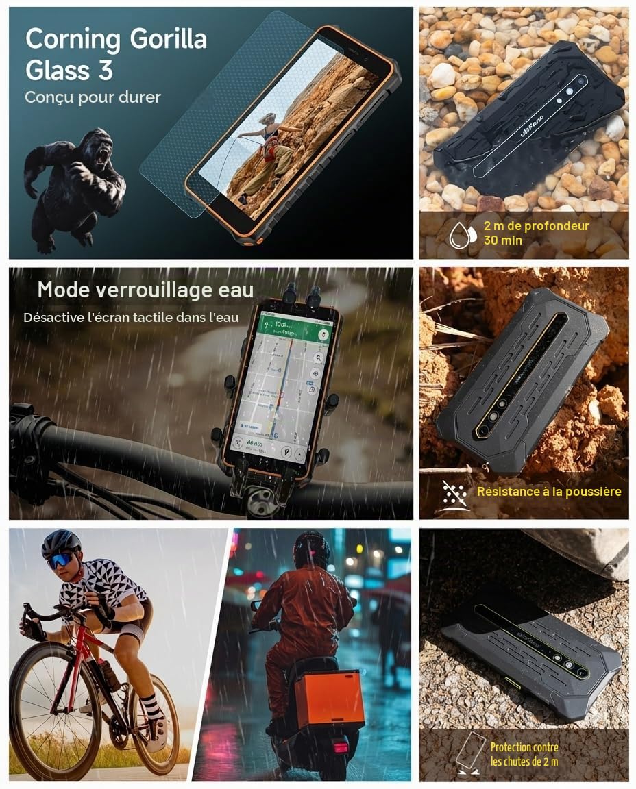 Ulefone Rugking 2 Pro Telephone Portable Incassable Android 16, 10Go+128Go/TF-2To, Octa-Core 5.45'' Corning Glas Téléphone Incassable Petit 4550mAh, Caméra 13MP, AI Smartphone IP69K/NFC/Face ID
