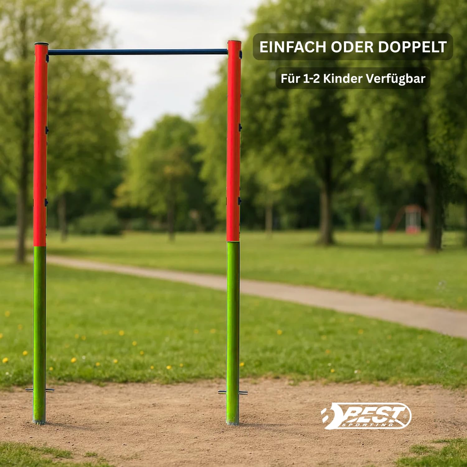 Best Sporting Garten-Turnreck Einzel-Turn-Reck, Garten-Reck, grün-rot-blau, Rot, 154 x 118 cm, 61390
