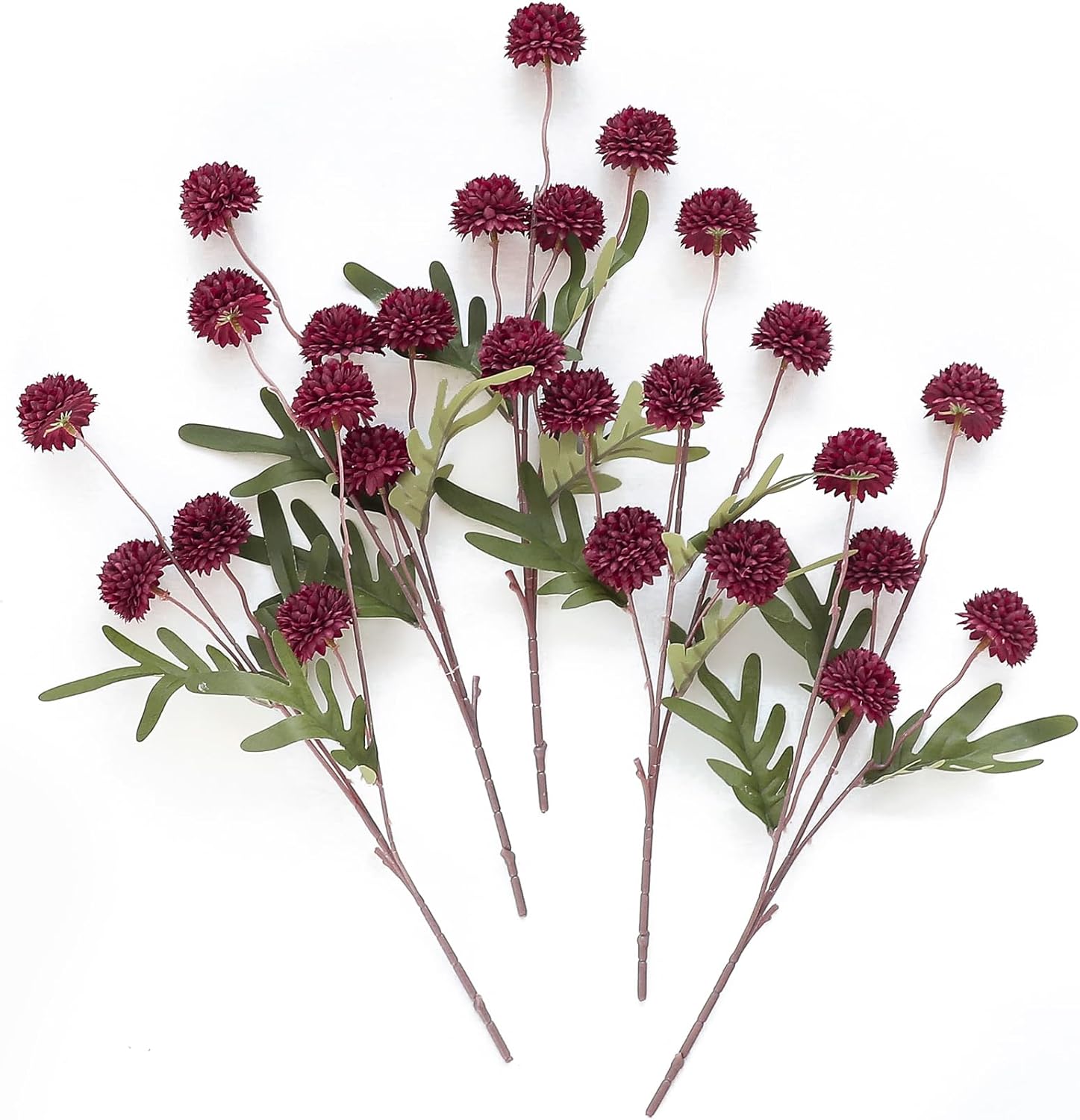 Floroom 5pcs Faux Silk Pompon Mum Artificial Flowers, Bulk Fake Mini Chrysanthemums with Stems for DIY Bouquet Centerpieces Wedding Fillers Arrangements Shower Decorations, Burgundy