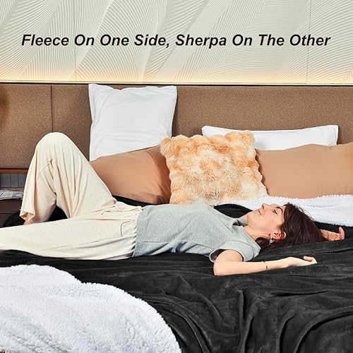 Miniatura 4 de KAWAHOME Sherpa Fleece King Size Blanket for Bed - Extra Warm and Heavy Thick Blankets for Winter, Super Soft 500GSM Plush Blanket, 108" X 90" Dark