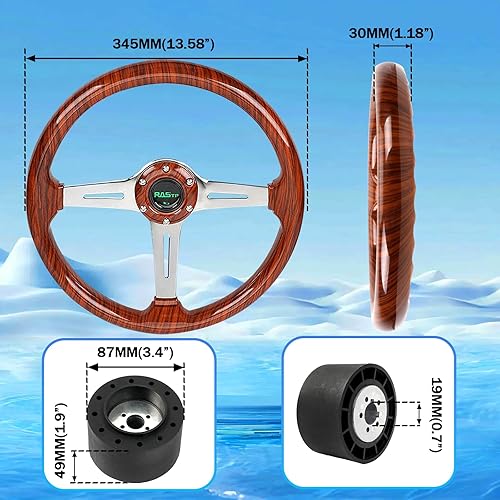 Vista 12 de RASTP Volante de barco de 12.6 pulgadas con adaptador de volante marino de eje de 3/4 pulgadas para la mayoría de barcos marinos, barcos, yates