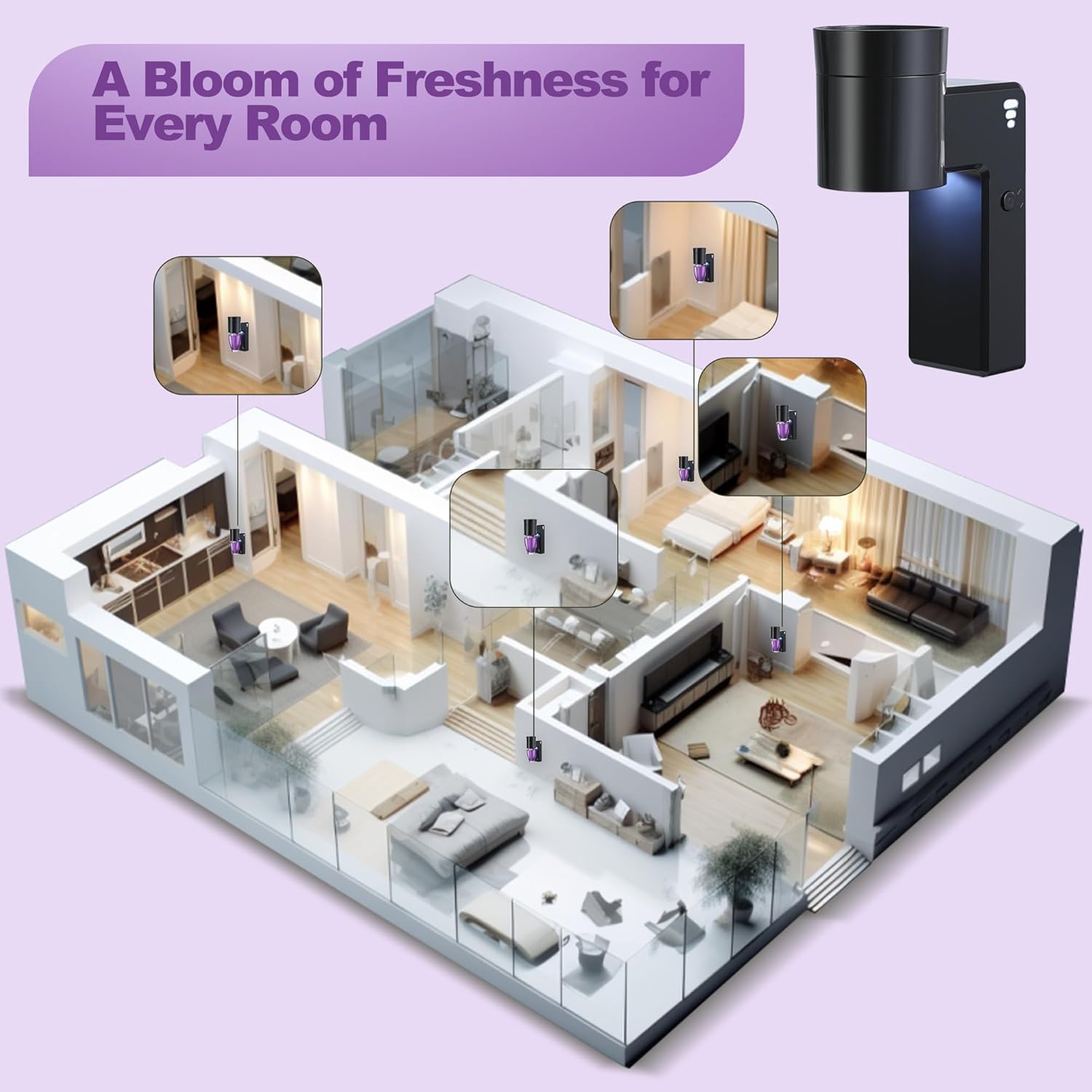 4 PCS Wall Fragrance Plug in with Night Light Compatible with Bath and Body Works Wallflowers Plug, with 3-Speed Adjustable Fragrance Diffuser Plug, Essential Oil Diffuser for Room,Toilet, Etc, Black