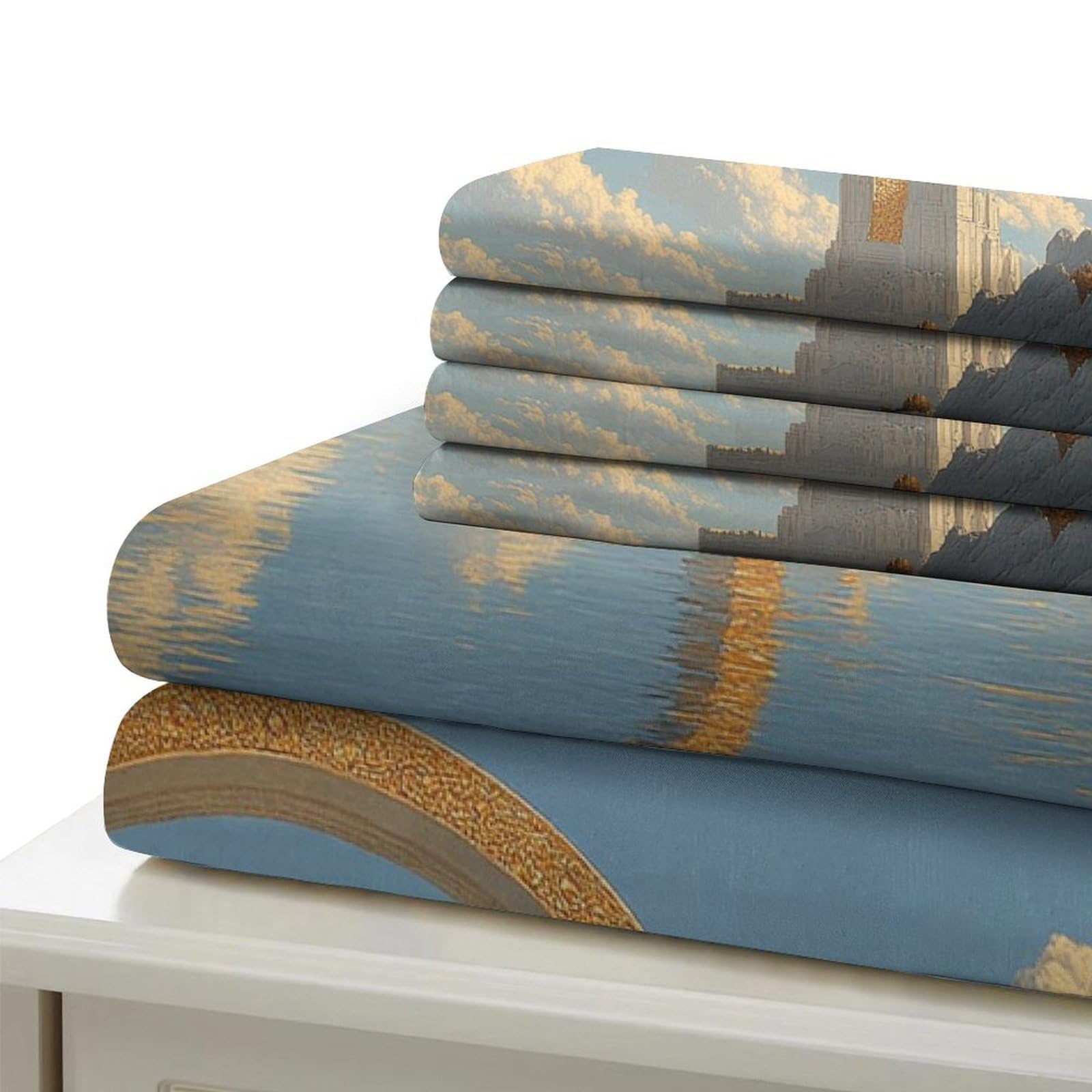 ponte di fantasia Impressione 3D 3 pz fodera per edredone stile fantasy architettonico coperteletto microfibra morbida ipoallergenica per bambini adolescenti donne King（220x240cm）