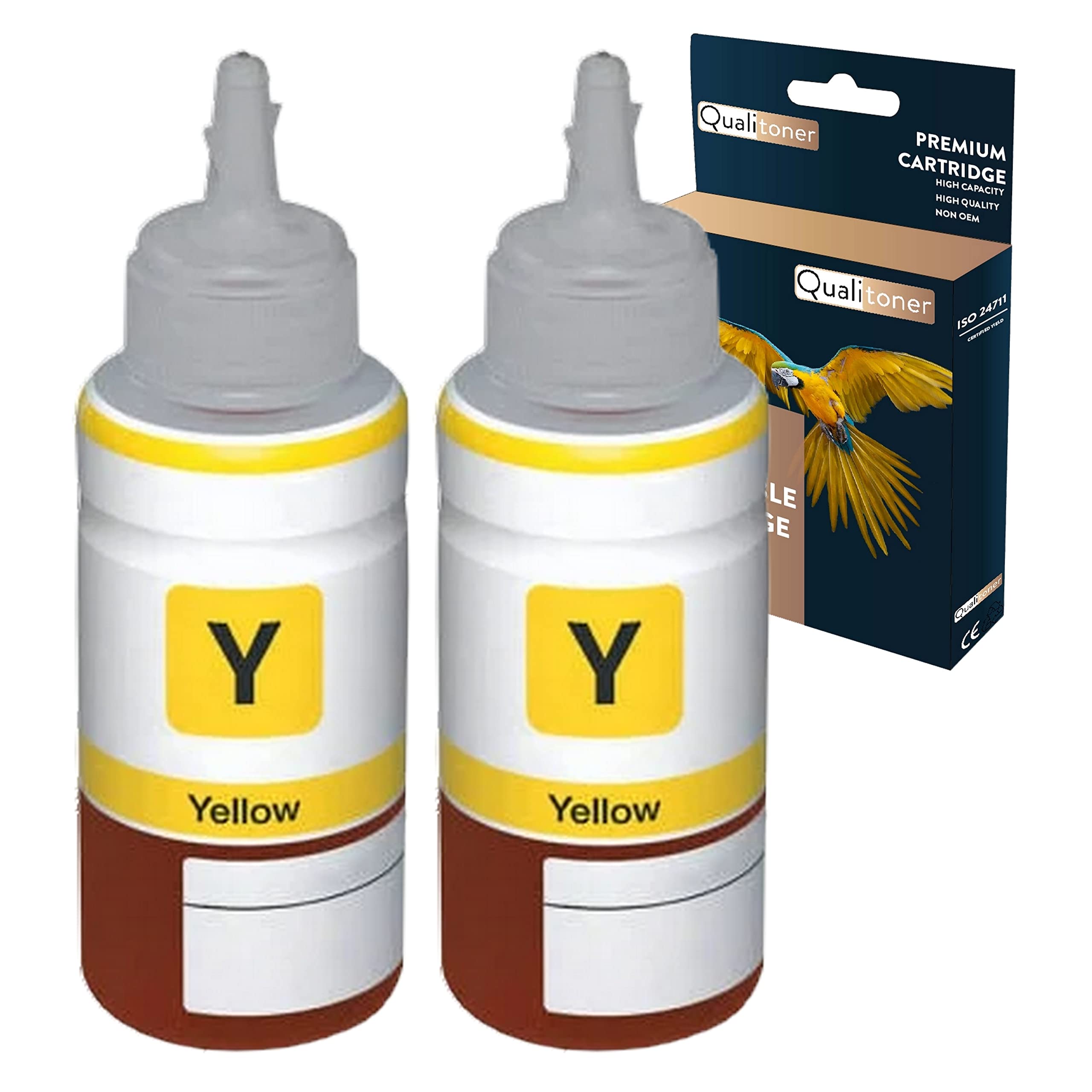 QUALITONER Encre Compatible 102 Jaune 70 ml - 2 Bouteilles pour Imprimantes Epson EcoTank ET-15000 / ET-2700 / ET-2750 /