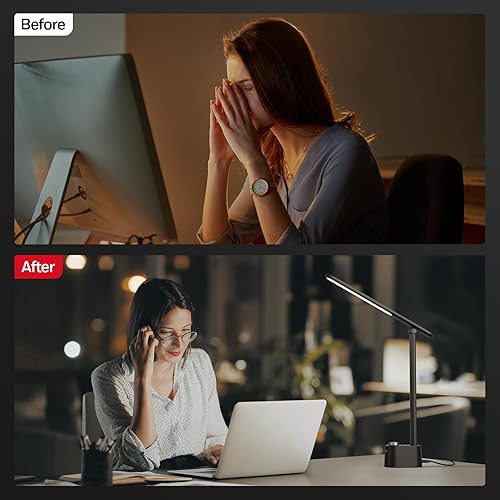 Miniatura 4 de Honeywell Lámpara de escritorio LED H01 mejorada para oficina en casa con puertos de carga USB A+C, luz de escritorio plegable regulable para