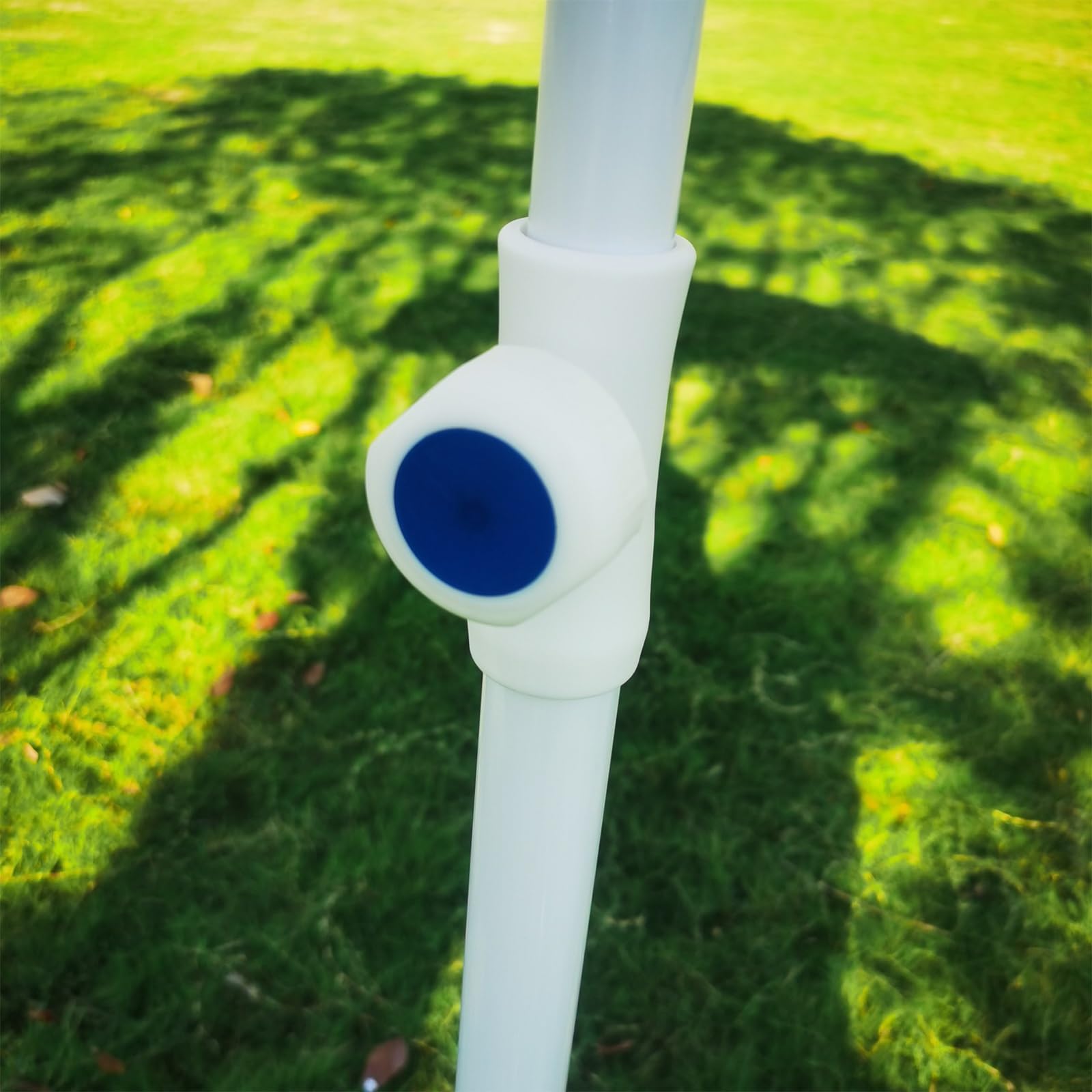 Strandschirm mit UV-Schutz, 200 cm, knöpfbar, Stahlstange, mit Quasten, Weiß