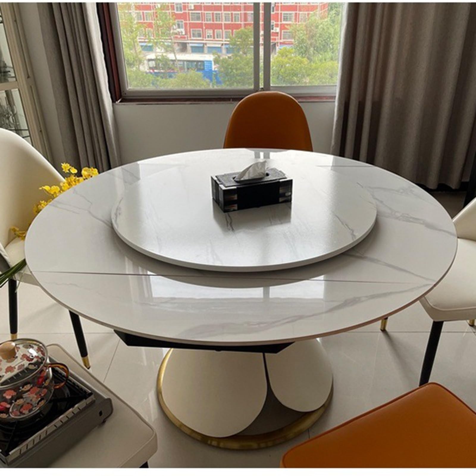 Lazy Susan - Giradischi per tavolo da pranzo, 61 cm, vassoio girevole con cuscinetti silenziosi, centrotavola in legno nero, ideale per riunioni di famiglia, feste e intrattenimento