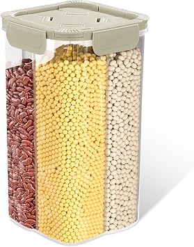 Cereal Storage Containers, 4 Grids Plastic Airtight Food Storage Containers With Lids, Food Grade Cereal Dispenser, Durable And Easy For Cornflakes, Flour, Pasta, Rice Storage, 2.6L