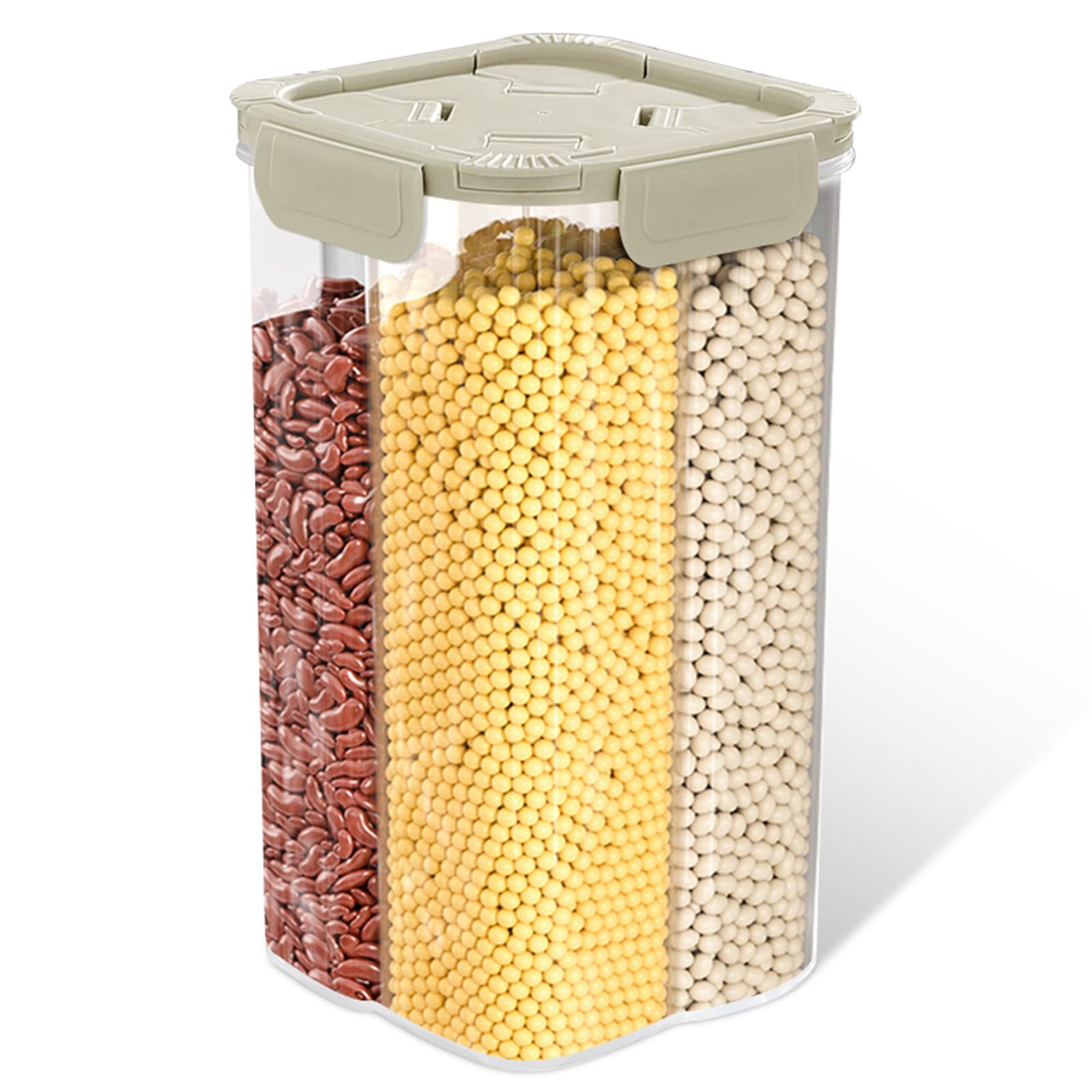 Yeswell Cereal Storage Containers, 4 Grids Plastic Airtight Food Storage Containers With Lids, Food Grade Cereal Dispenser, Durable And Easy For Cornflakes, Flour, Pasta, Rice Storage, 2.6L