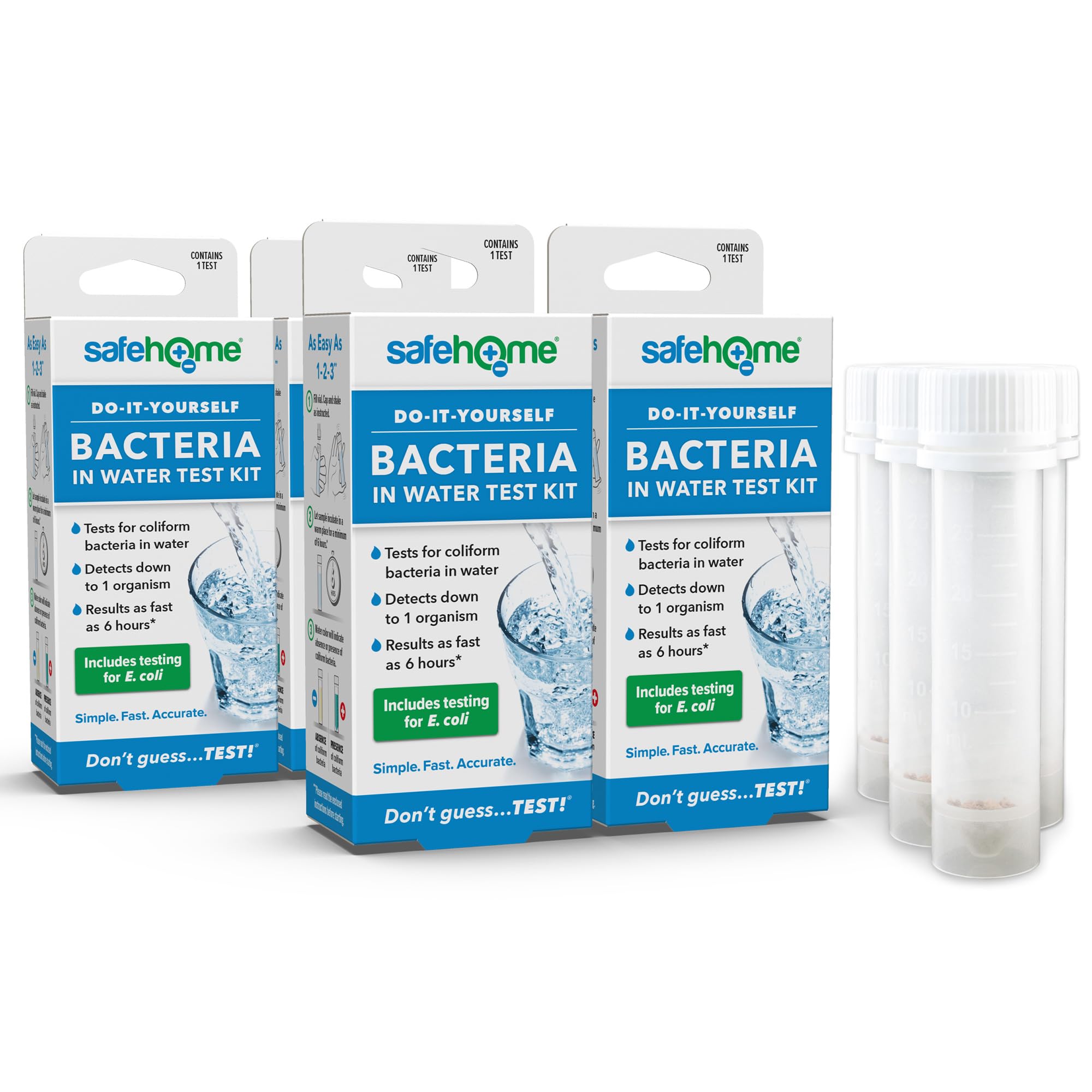 Safe Home® DIY Bacteria in Water Test Kit – Results as Fast as 24 Hours – Detects 50 Different Species of Coliform Bacteria – EPA Lab Certified – Made in the USA – (4 Pack)