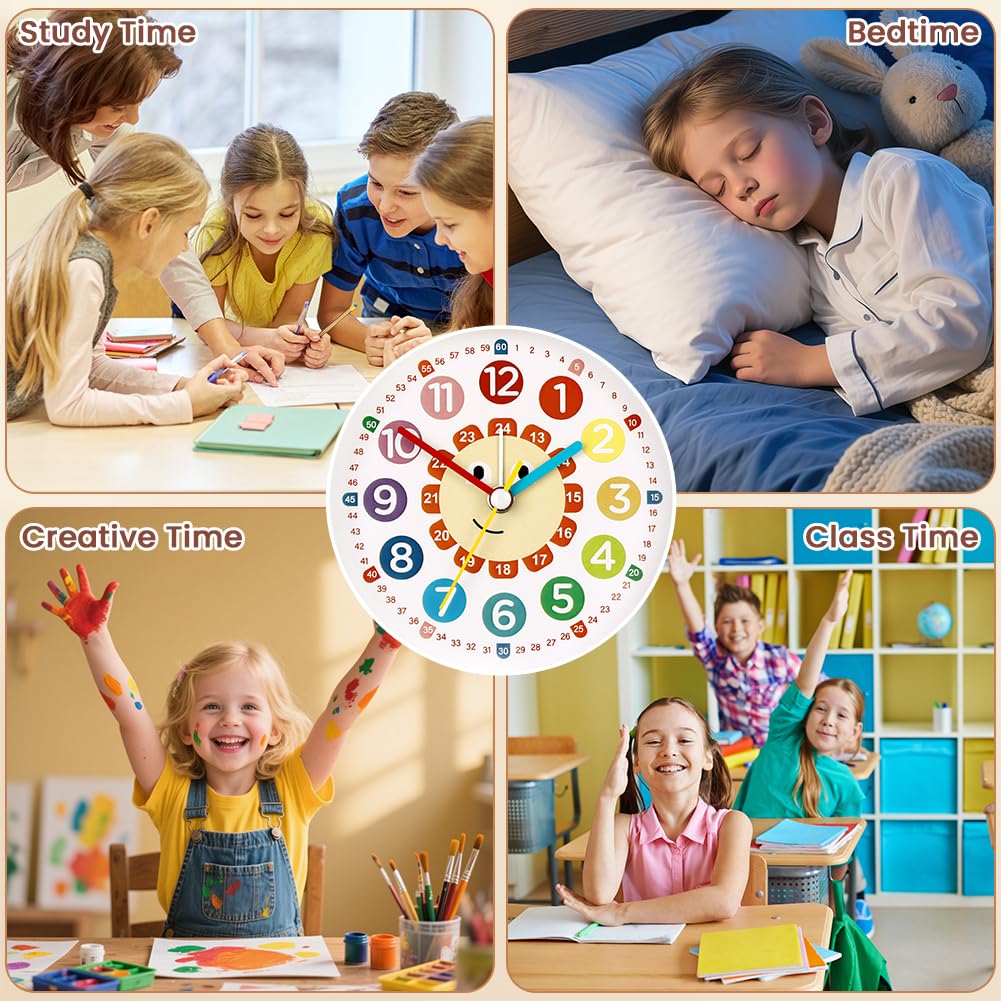 Réveil Enfant Silencieux sans Tic-Tac Analogique Horloge de Table avec Lumière de Nuit Piles Blanc