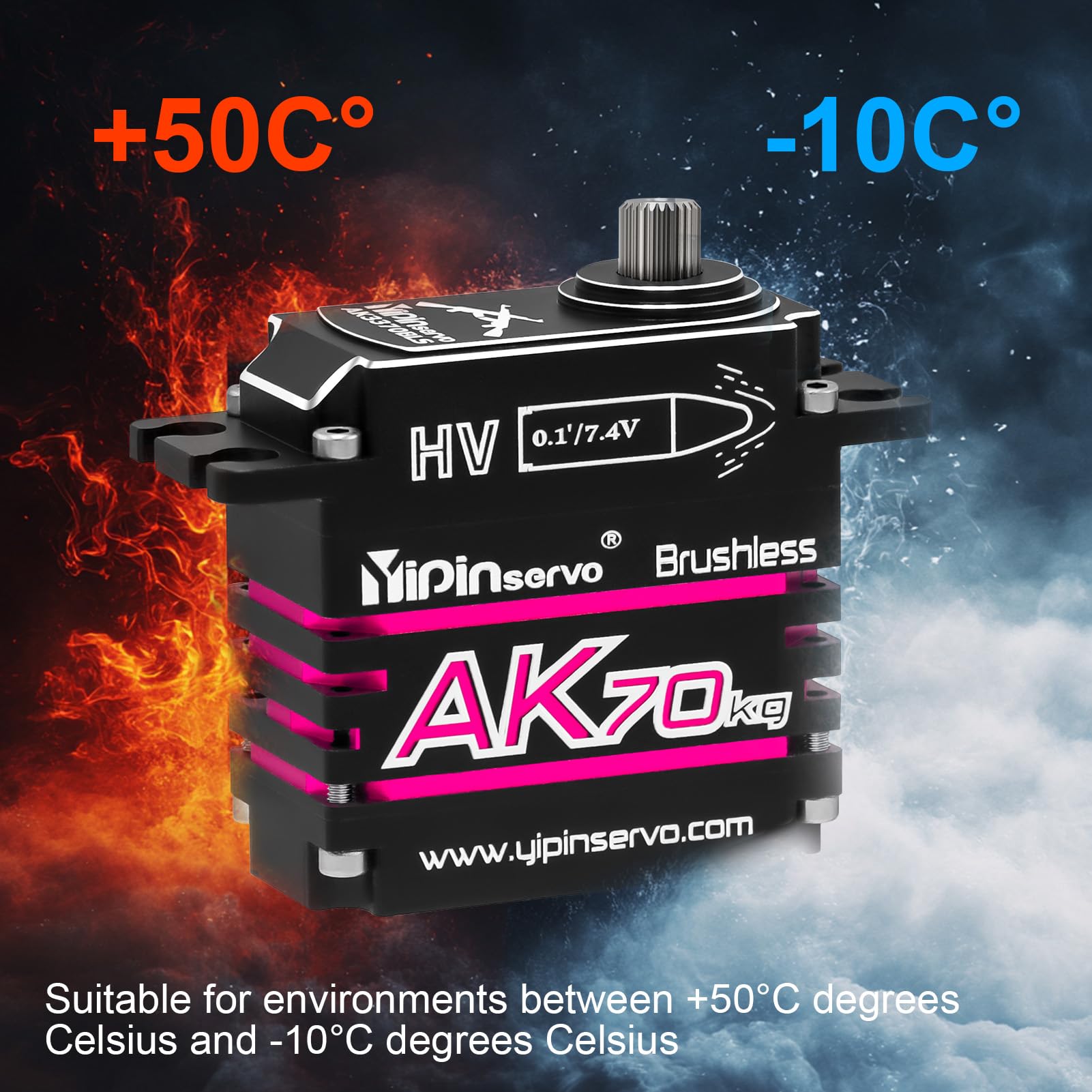 GOUPRC AK - Servo RC sin escobillas de aluminio de 70 kg para 1/8 1/10 1/12 RC camión, coche, barco, robot, engranaje oblicuo de 8.4 V, servo de dirección de alto par