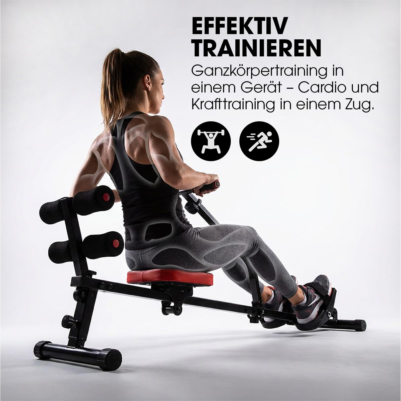 Kendox RowShaper - Fitness Rudergerät für Zuhause - Sportrudergerät für Ganzkörpertraining - Rudermaschine mit LCD Display - klappbares Rudergerät für Cardio & Krafttraining - für effektive Übungen