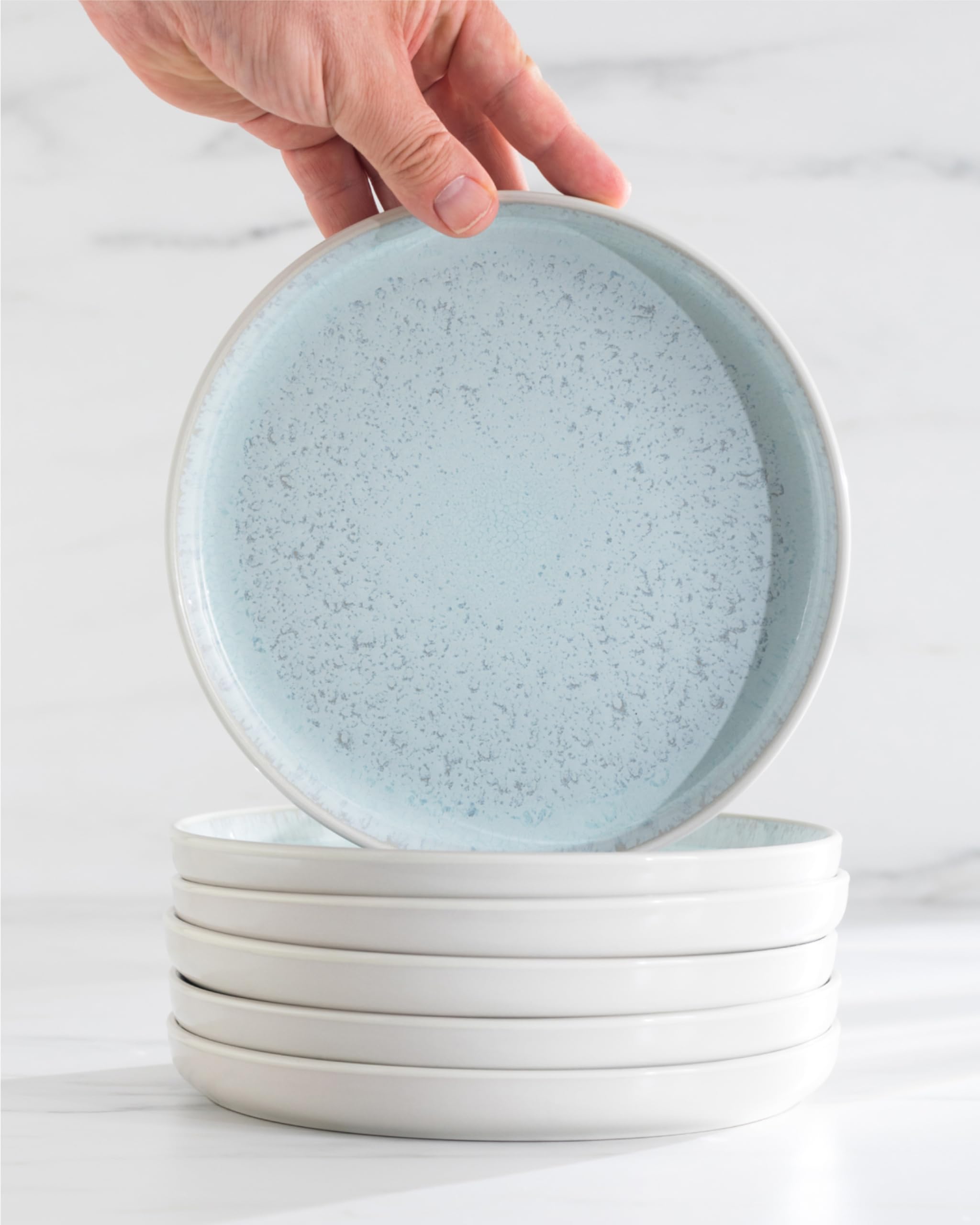 Servizio Piatti Ibiza per 4 Persone, 12 Pezzi Set Piatti Moderni Compatibile con Lavastoviglie e Microonde - Set da Tavola e Cucina di Pure Living Beige-blu