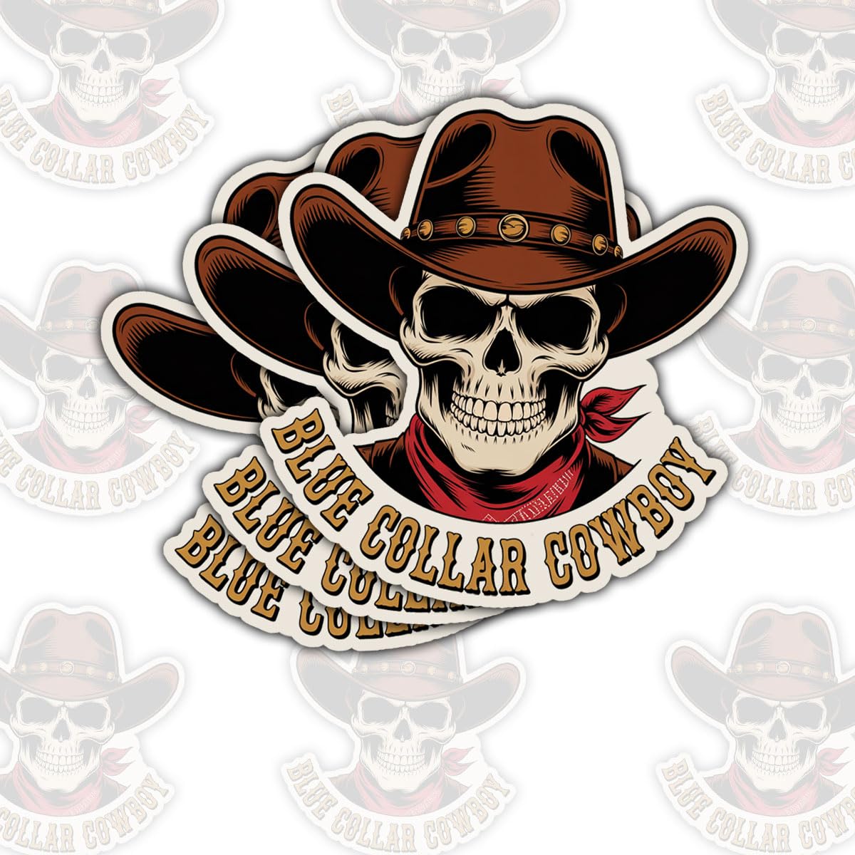 Autocollants col de cowboy squelette : lot de 3 stickers style ouest pour casque de chantier