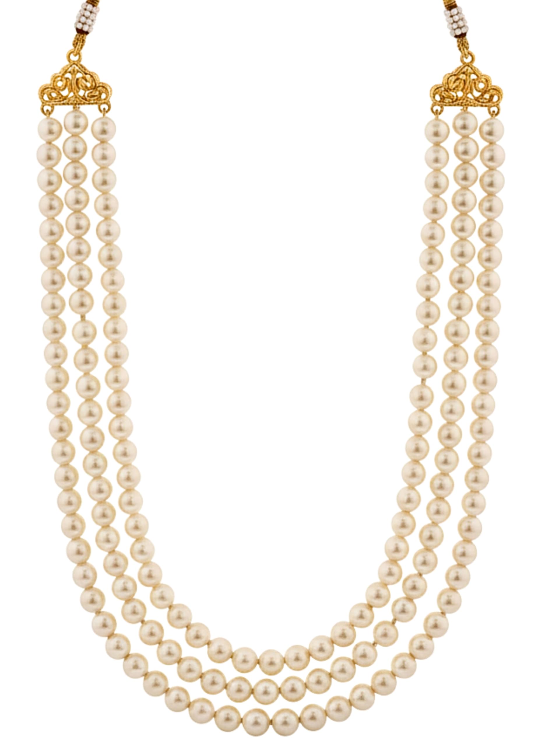 Triple Layered Long Pearl Mala Neckalce For Groom Men Wedding