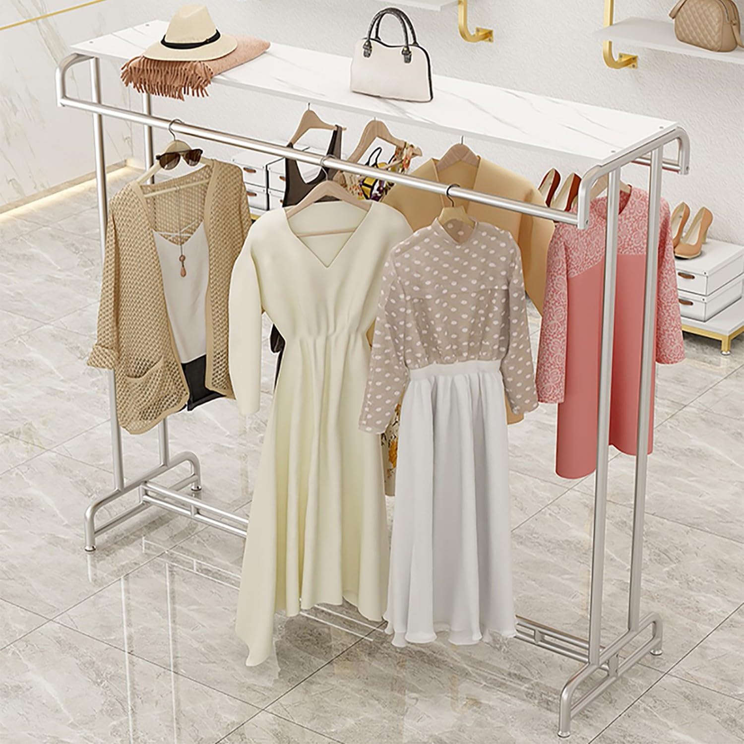 Portant à vêtements haut de gamme en acier inoxydable et marbre véritable