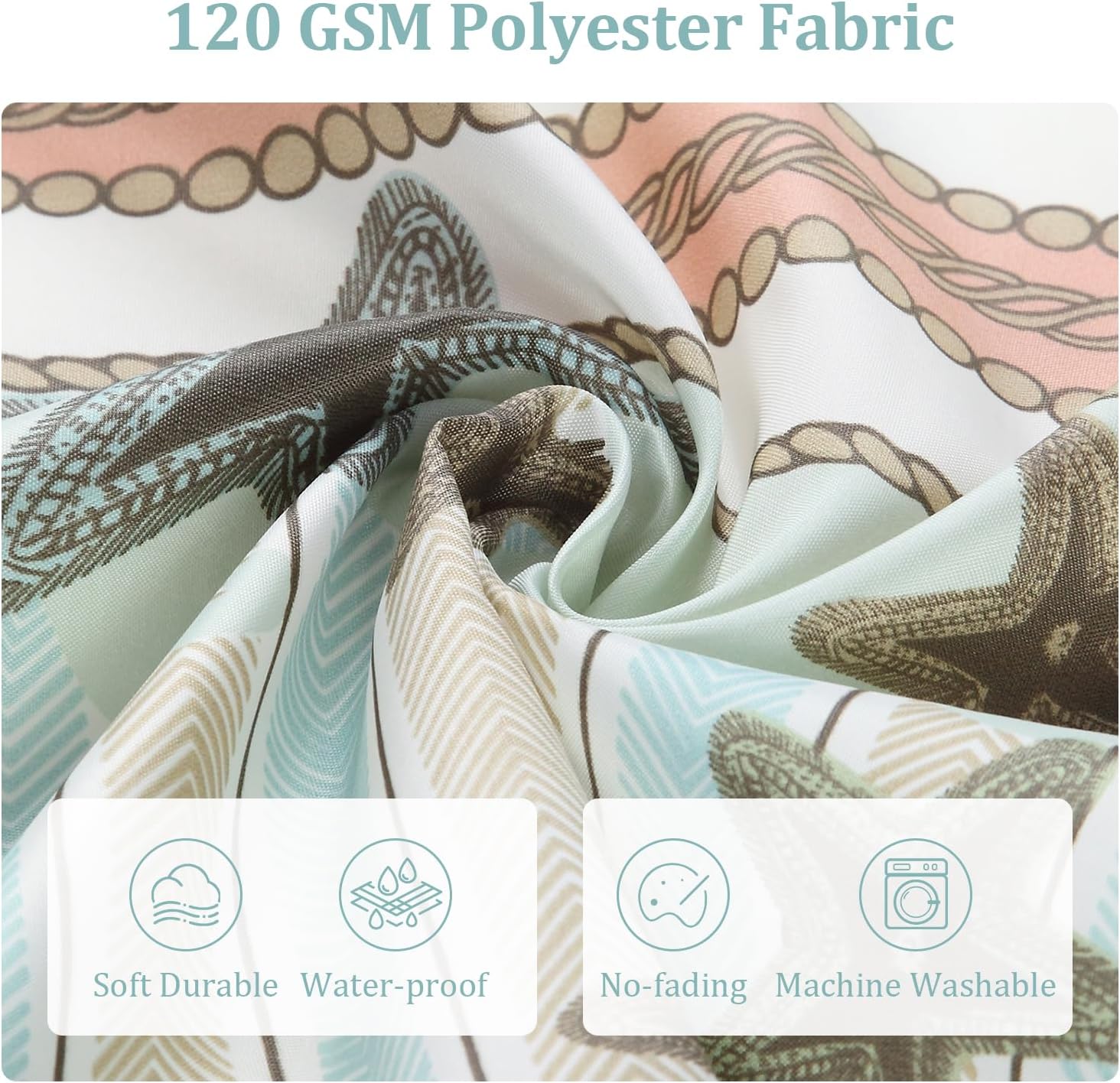 Medallion Ocean Waterproof Fabric Under The Sea Printed Polyester Farmhouse Coastal Beach Shower Curtain for Bathroom, 72" W x Extra 78" H