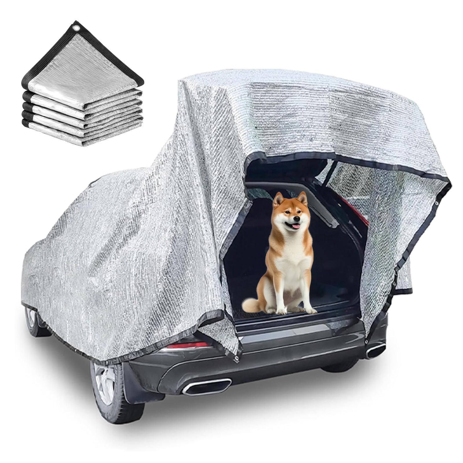 Filet D'ombrage Aluminet Voiture, Tissus Reflechissant Soleil 85%, Filet D'ombrage en Aluminium avec œillets, Filet d'ombrage de Voiture pour Chien pour Toit, Jardin (4x6M)