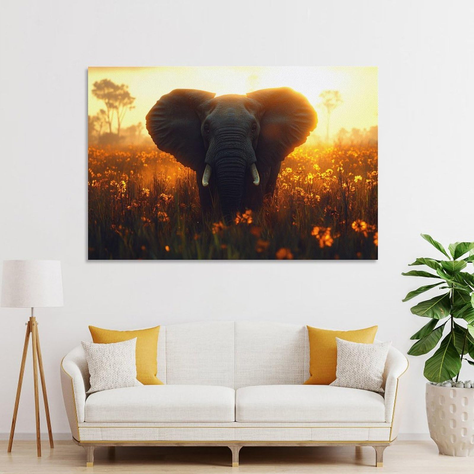 Junmoney Unframe-Style-6 Canvas Art Print Elephant In A Field At Sunset, 08X12inch(20X30cm), For Contemporary Homes, Apartments Or Offices, Decorative Canvas Decor For Home Updates