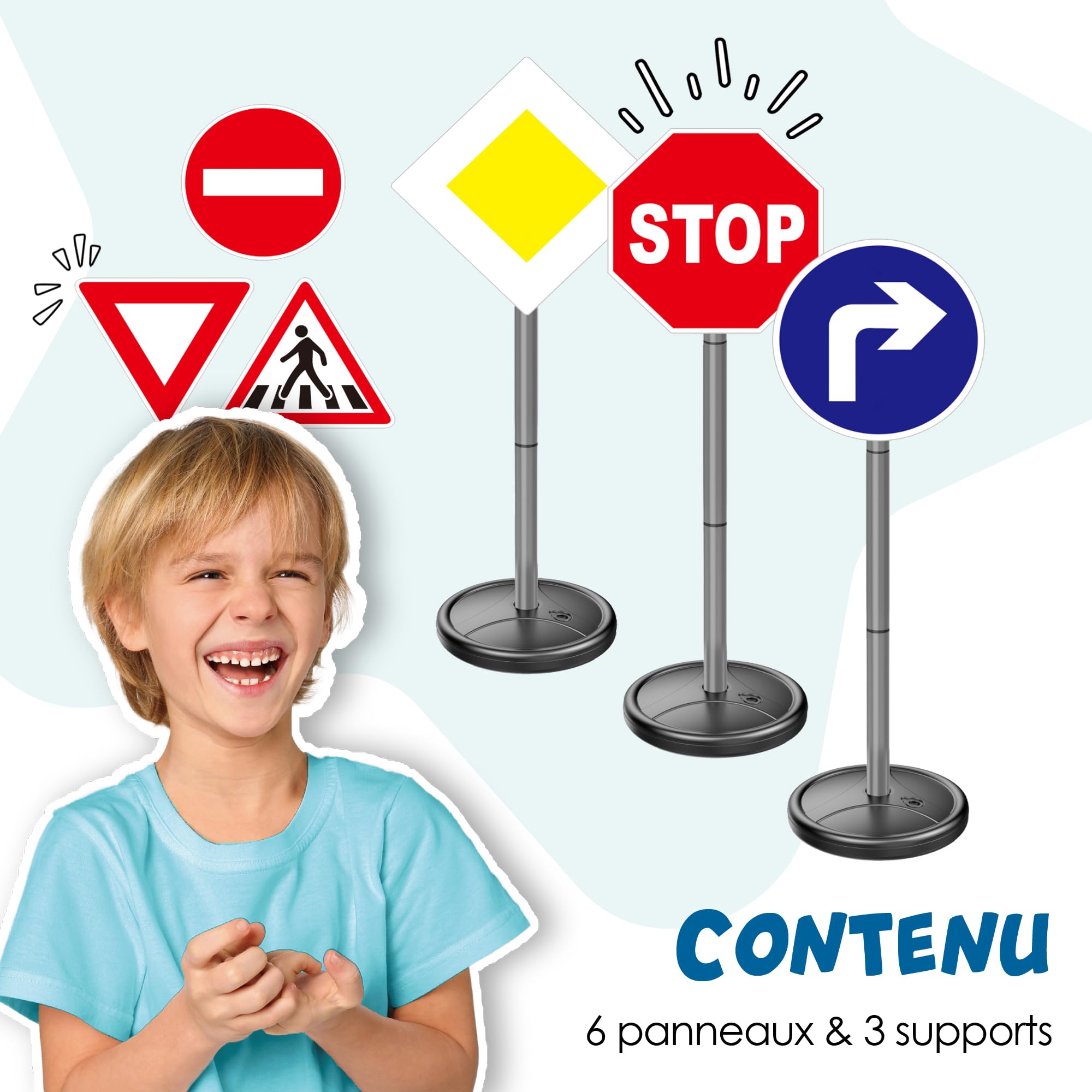 alldoro 60231 Panneaux de signalisation - Lot de 6 Panneaux de signalisation pour Enfants, pour l'éducation routière, Hauteur 75 cm