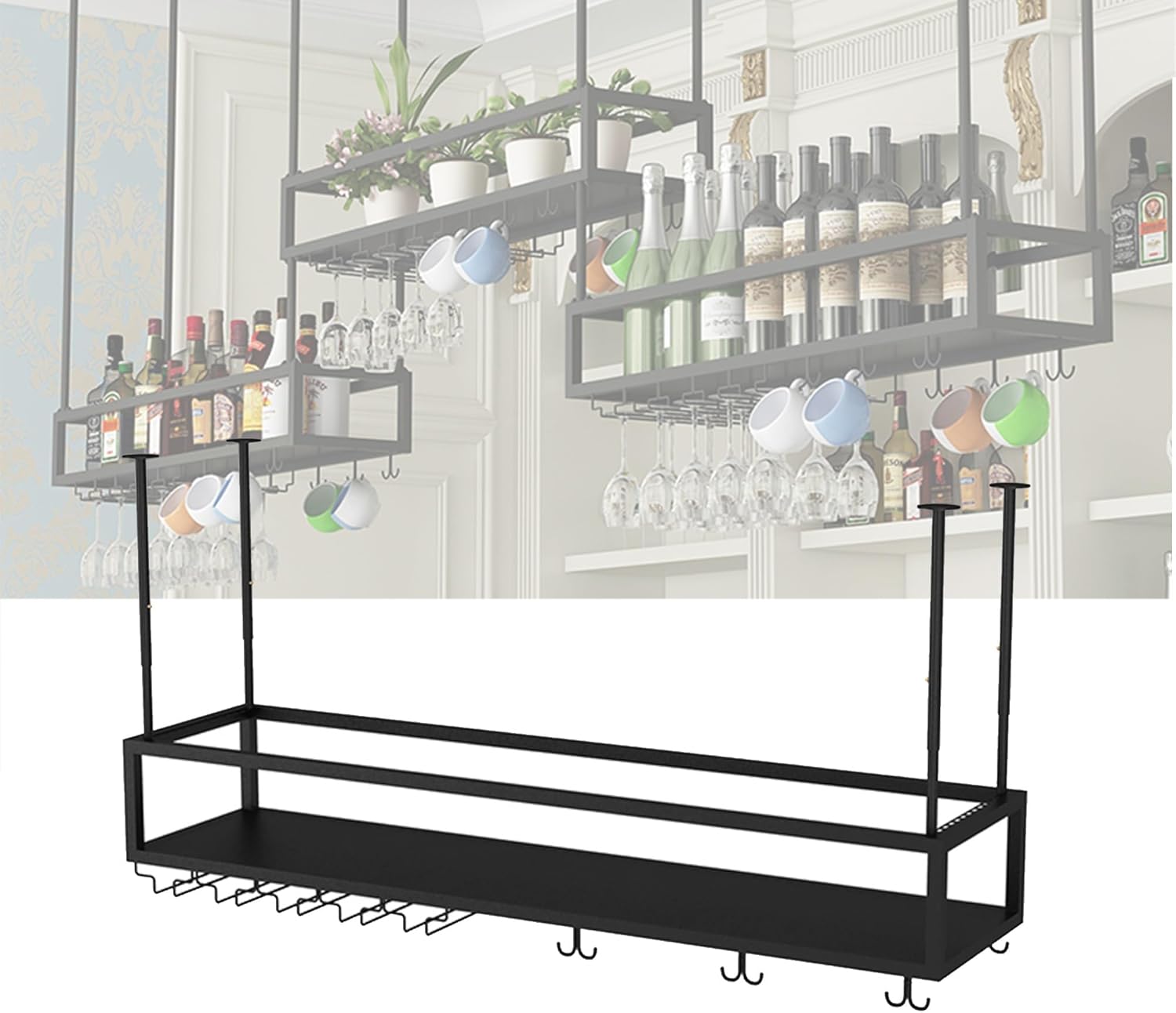 Wall-Mounted Wine Rack with Glass Holder Floating Bar Shelves for Liquor & Wine Bottles Mini Bar Display Shelf for Home Bar Dining Room Kitchen Café and Restaurant