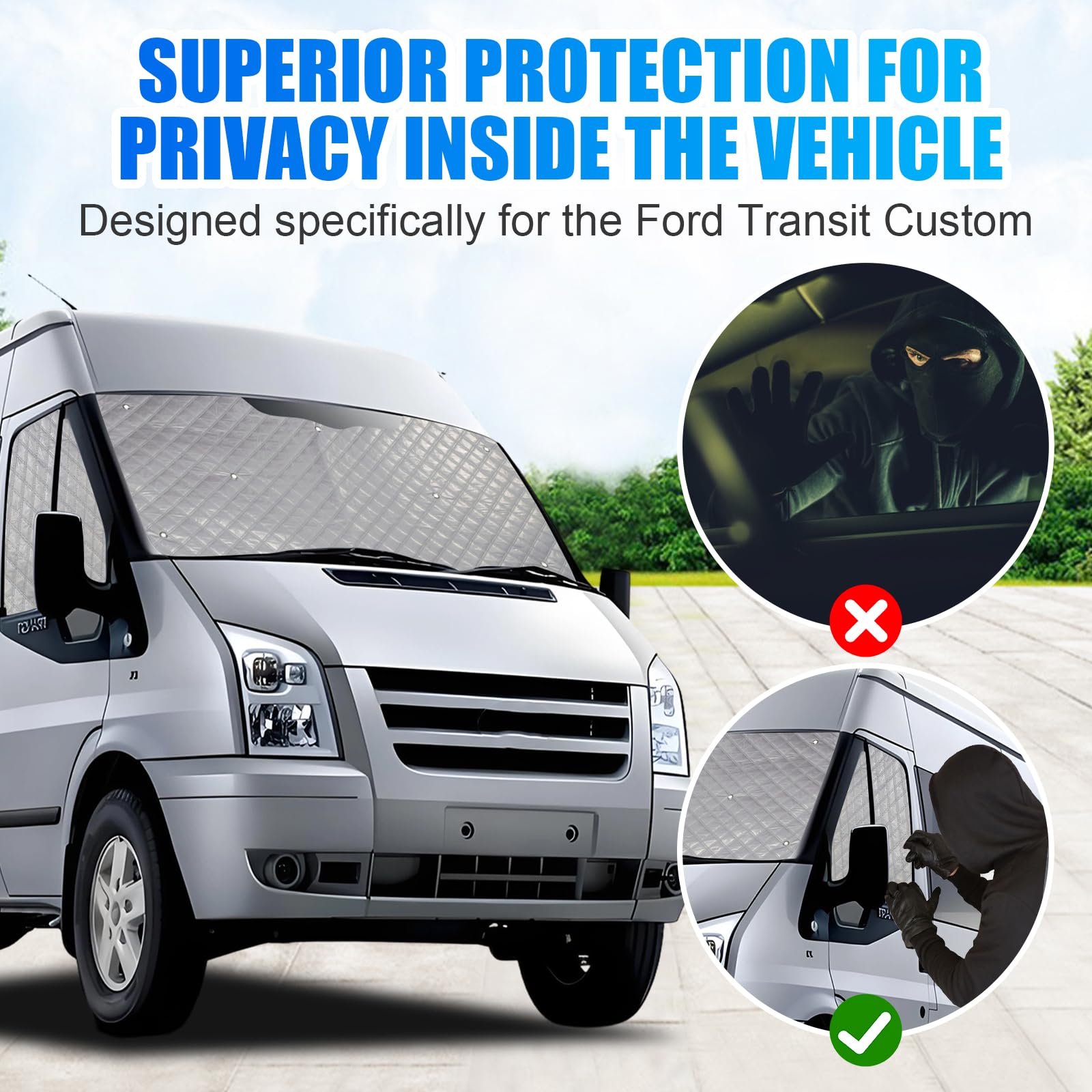 Tenda termica interna per Ford Transit MK7, 3 pezzi, copertura isolata per parabrezza, parasole per finestrino auto, riflettente UV, copertura invernale per la privacy, per camper e camper (per Ford