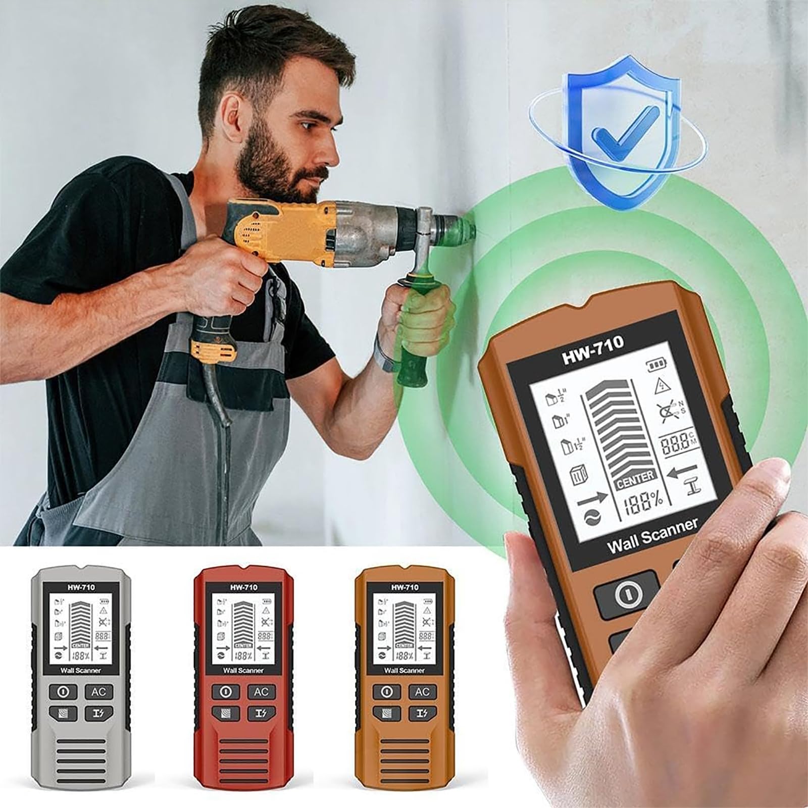 TsoLay Detector De Metales Y Paredes Portátil Multifuncional, Detector De Vigas De Alta Sensibilidad, Pantalla LCD HD Y Alarma Sonora, Ideal para Seguridad, Hormigón Y Construcción