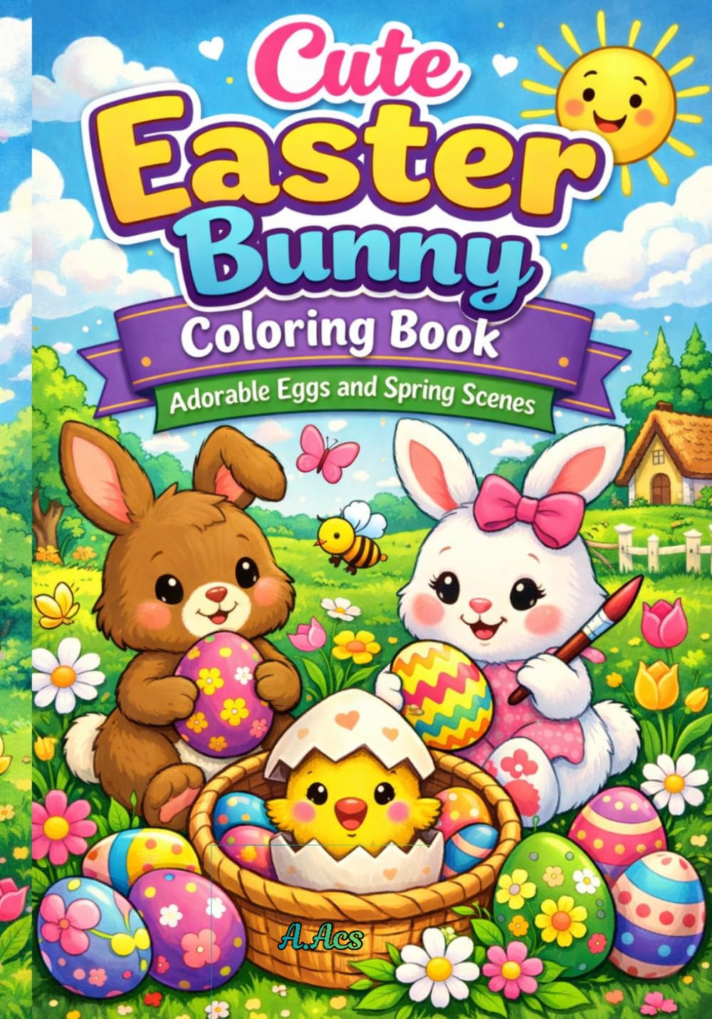Cute Easter Bunny Coloring Book: Adorable Eggs and Spring Scenes