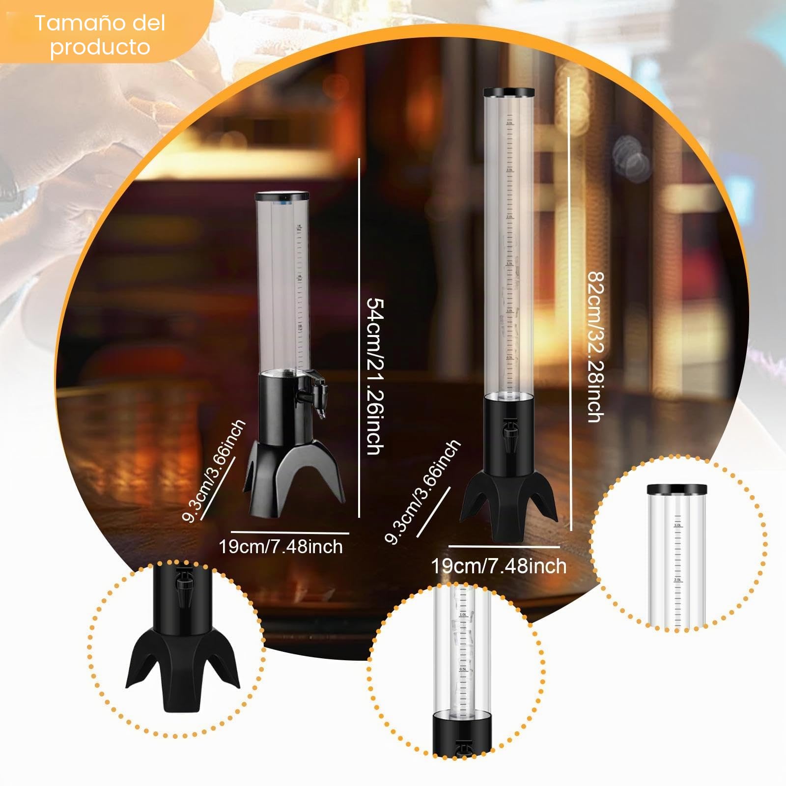 Gralara ​Torre Dispensador de Cerveza y Bebidas Frías – Base Triangular Estable con Tubo Refrigerante –Transparente para Bares, Fiestas y Exteriores, Negro, 1.5l
