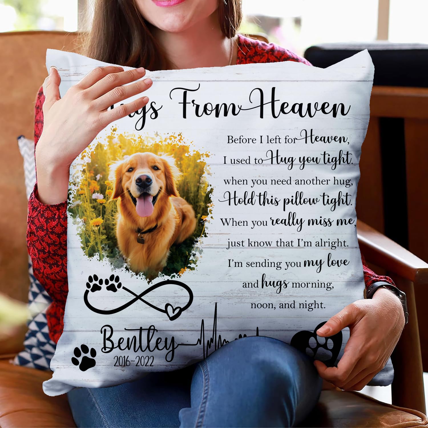 Q-Leo Custom Pet Memorial Throw Pillow (Insert Included), Dog Memorial Gifts for Loss of Dog, Photo Pillow, Pet Pillows Photo, Pillow Case Cover, Square Pillow, Pet Loss Gifts Sympathy Gifts for Pet