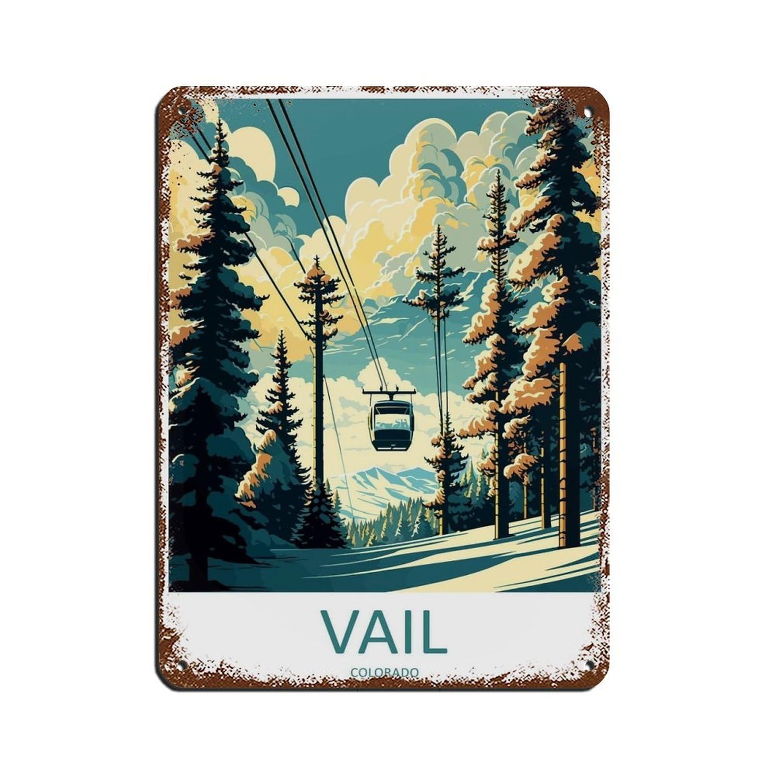 Vail Ski Resort Travel Art Ski Art Lover Gift (5) Retro Poster Metal Tin Sign Chic Art Retro Iron Painting Bar People Cave Cafe Family Garage Poster Wall Decoration 12x16inch(30x40cm)