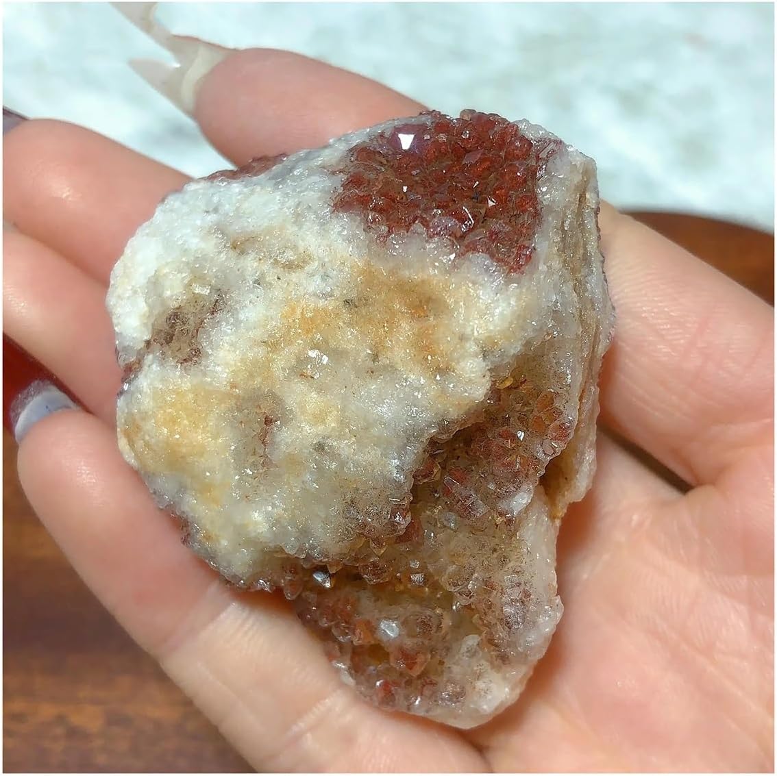 Crystal Stone Natural Crystals Red Quartz Vanadinite Raw Stone Specimen Home Decorations Crystal Stone Holder Necklace(68g)