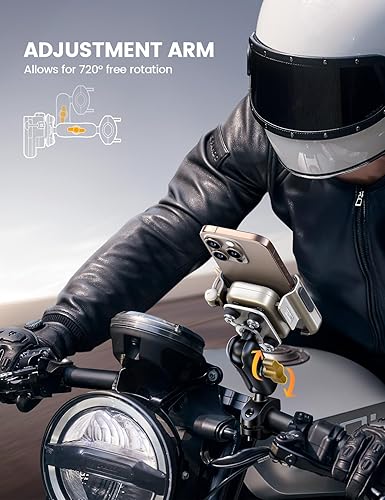 Miniatura 3 de Lamicall Soporte de teléfono para motocicleta, todo metal antivibración bloqueo de 1s, abrazadera de manillar para teléfono de bicicleta, soporte