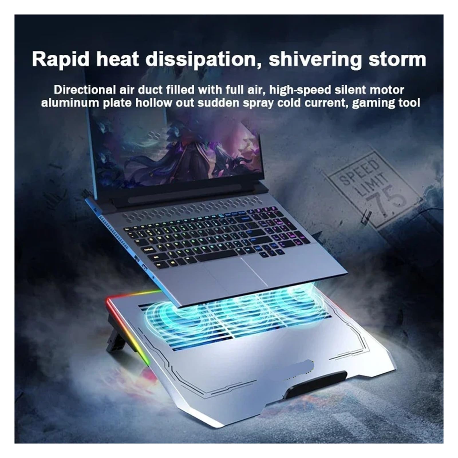 Ice Demon Notebook Pad di raffreddamento raffreddato ad aria con luce colorata RGB 3 ventole Staffa for radiatore di raffreddamento for laptop da 12,1-17,3 pollici(Ice Demon-Silver)