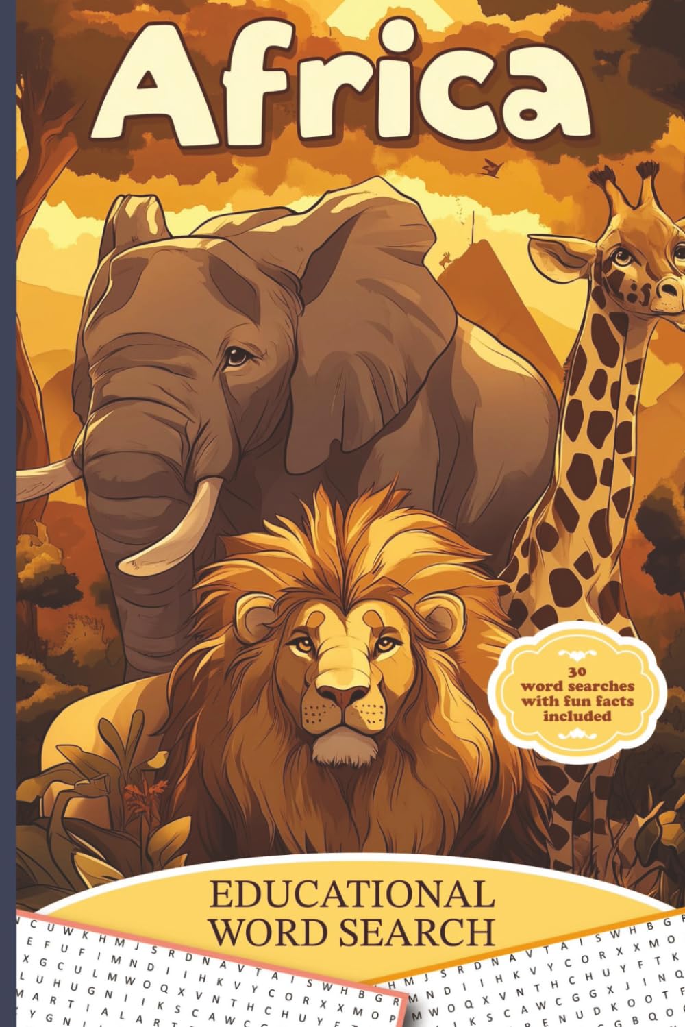 Africa Educational Word Search: 30 brain games with fun facts included.