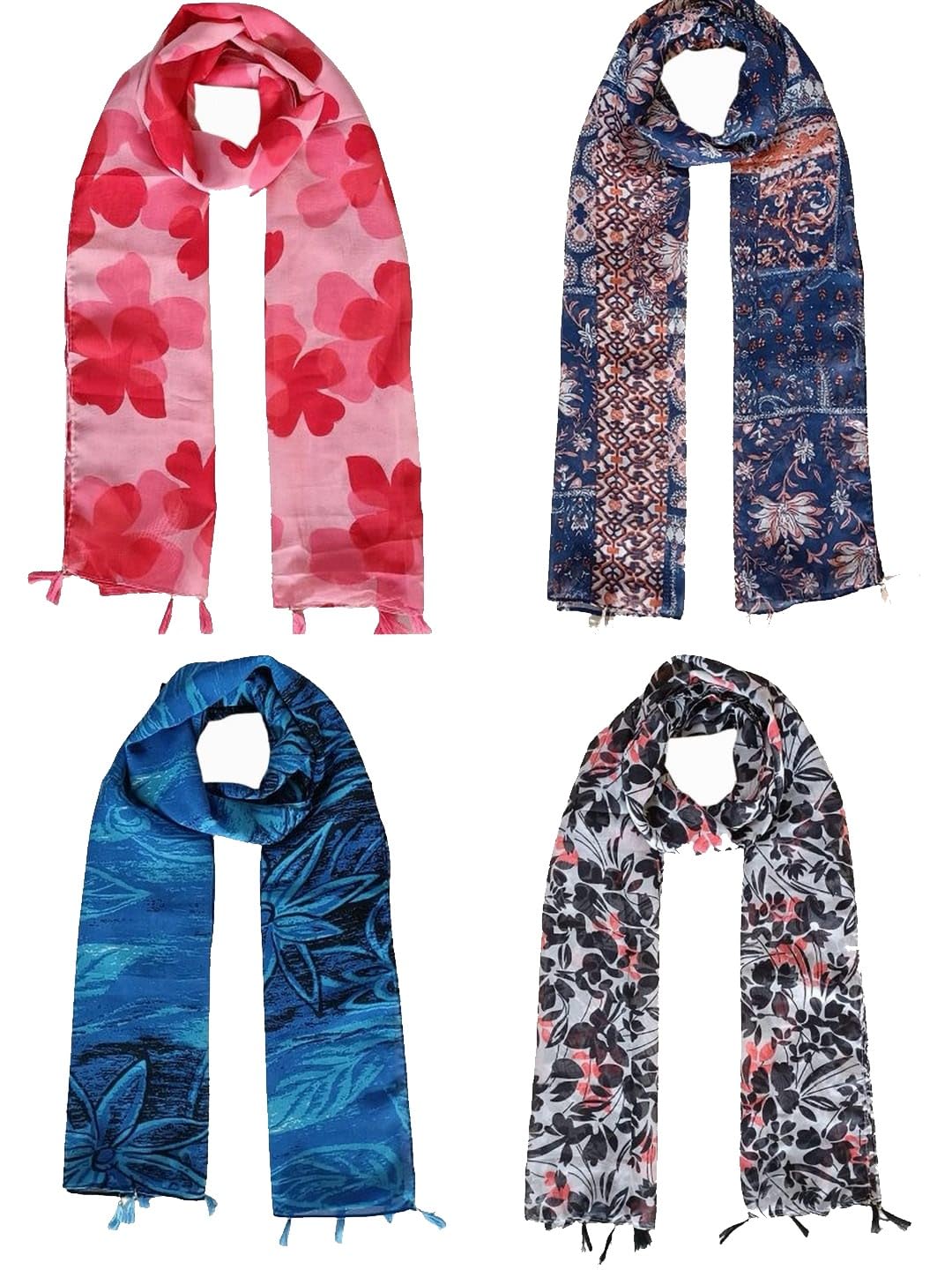 Fashage Exclusive Multi color Chiffon Scarves with tassels (Pack of 4)-picture-42