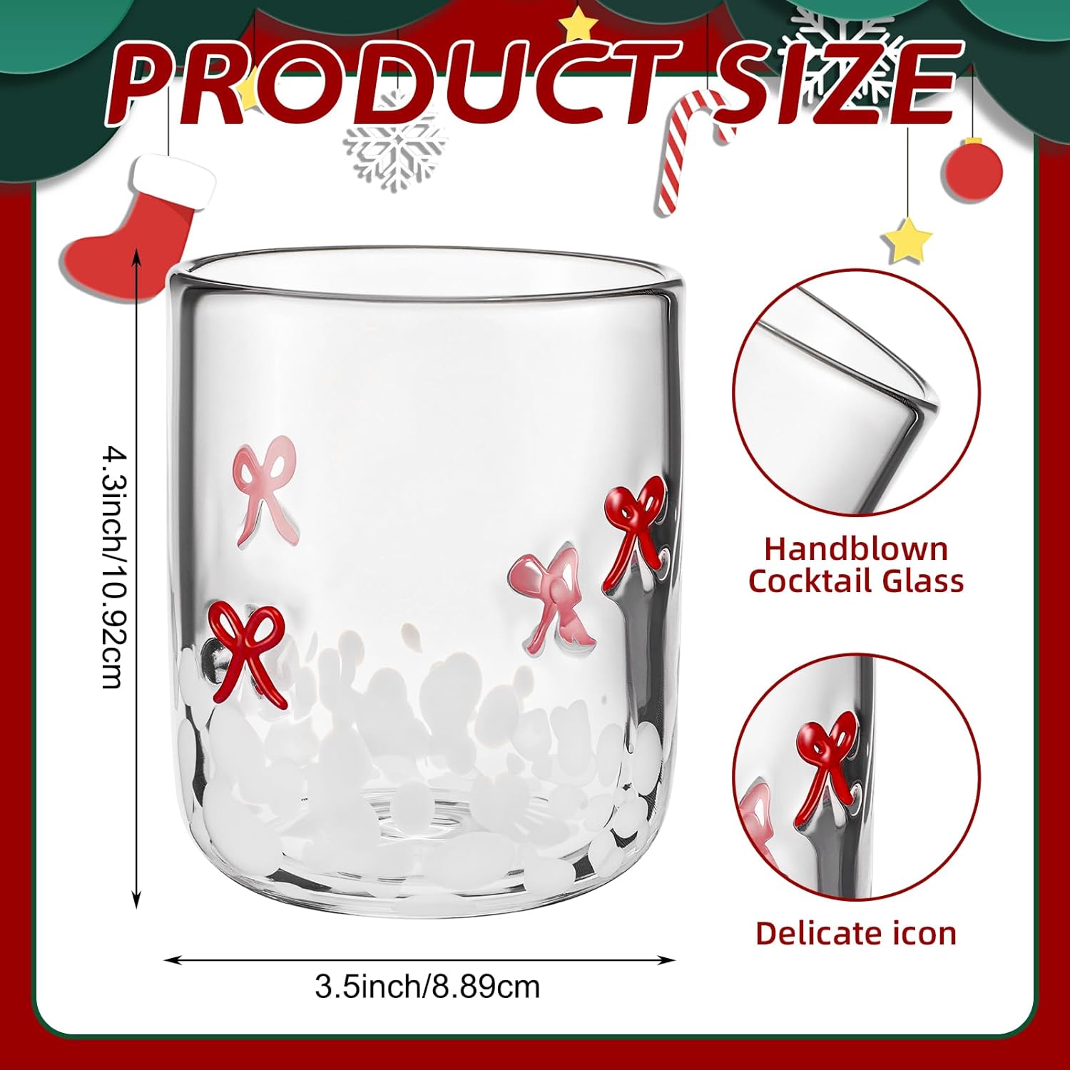 Skylety 2 Pack Red Bow Icon Glass Cups 14 oz Bow Icon Juice Glasses Coquette Aesthetic Cup Drinking Cocktail Wine Water Coffee for Valentines Anniversary Engagement Wedding Gifts Party Supplies - Image 2