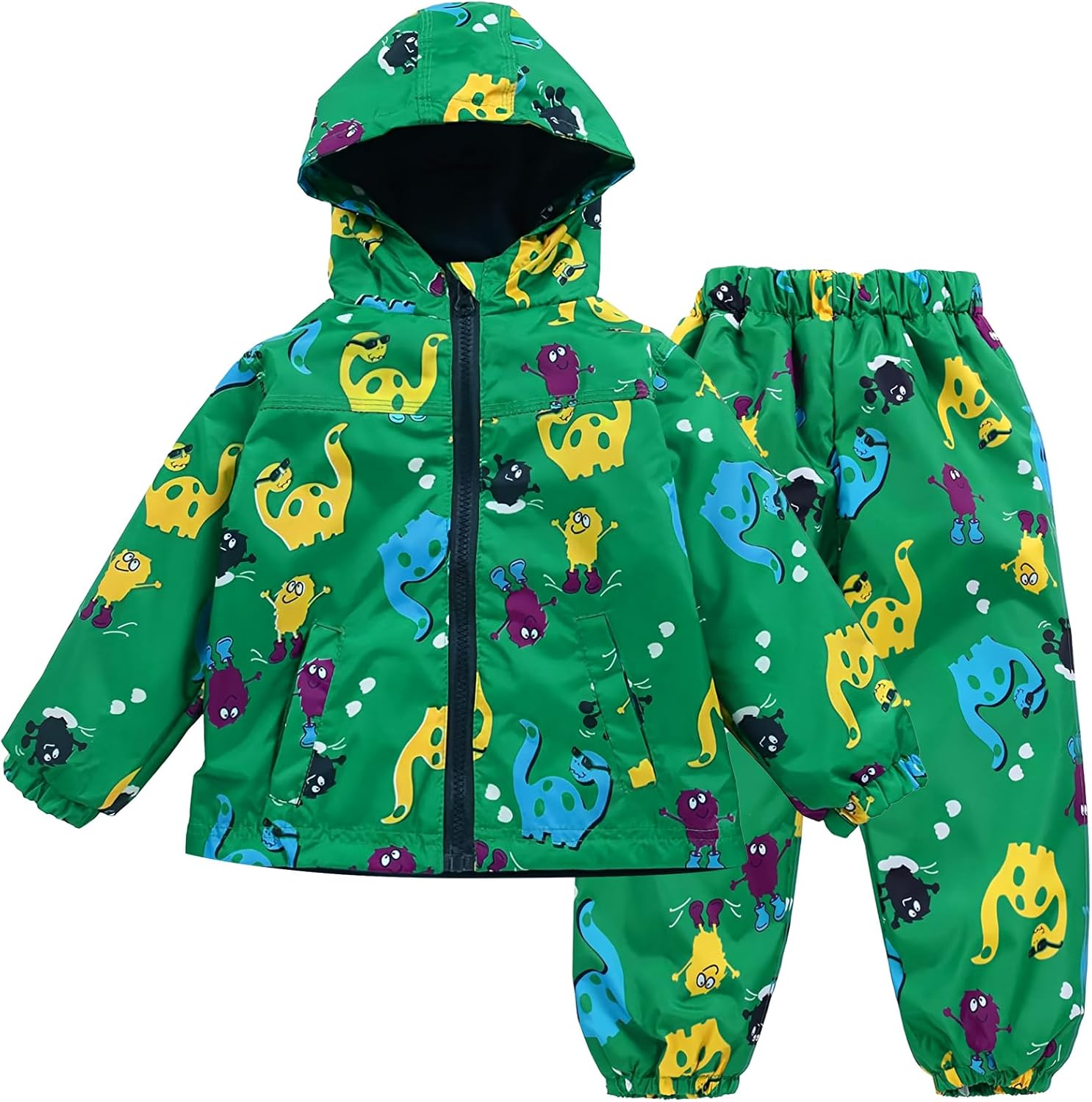 LZH Toddler Boys Girls Raincoat Waterproof Hooded Jacket Dinosaur Coat+Pants Suit