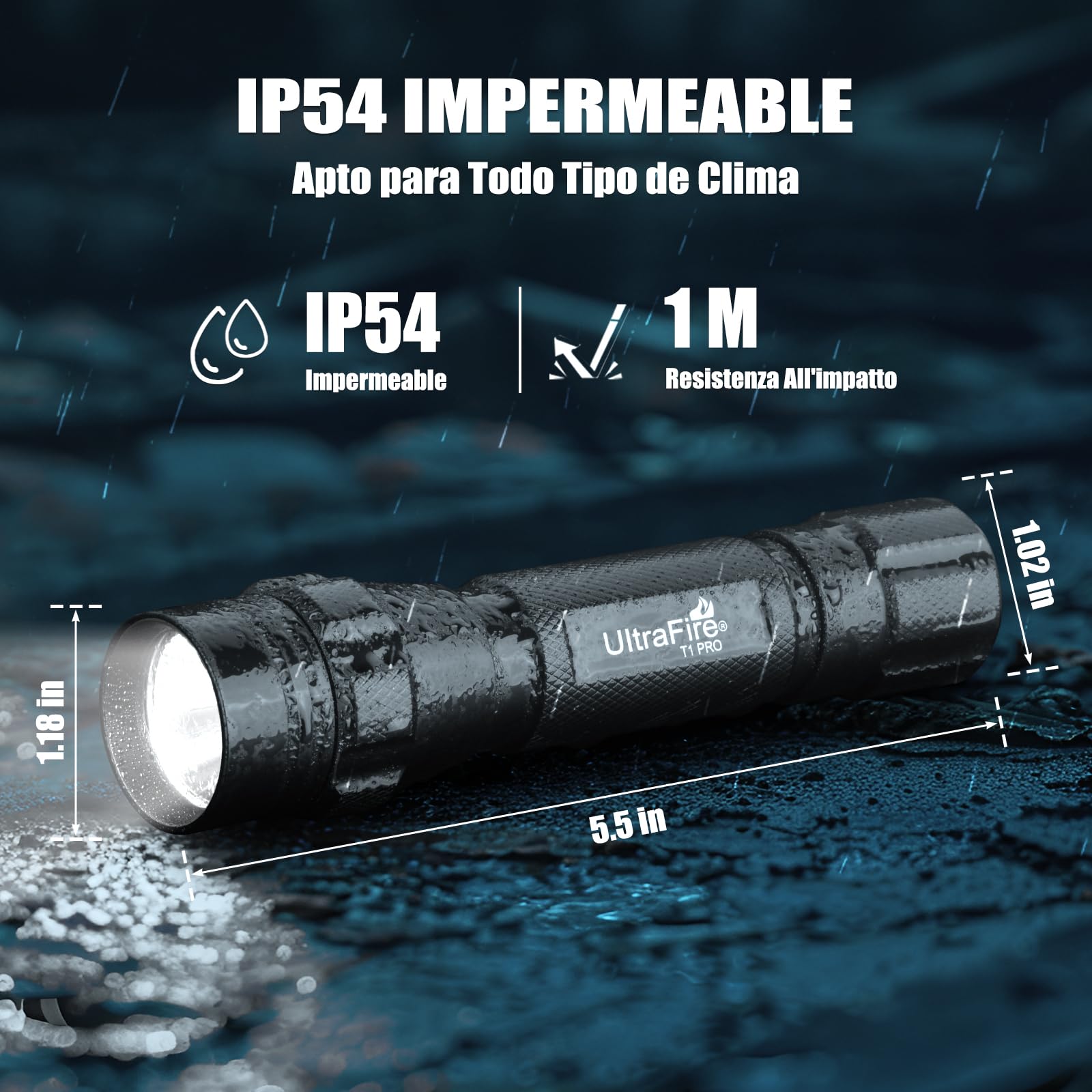 ULTRAFIRE Linterna táctica LED con funda para cinturón, linterna pequeña de 1000 lúmenes, modo único, con soporte para linterna para cinturón de trabajo, linterna de policía para las fuerzas del orden