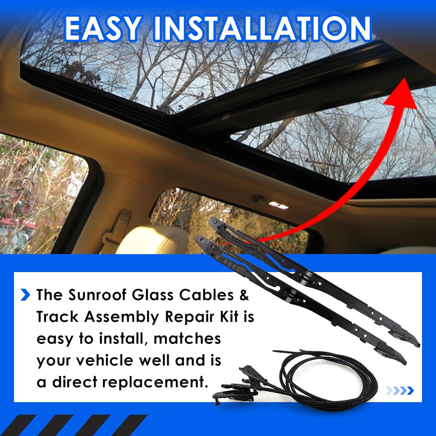 New Upgraded FL3Z16502C22 Sunroof Glass Cables & Track Assembly Repiar Kit Compatible with Ford F-150 2015-2020, F-250 F-350 Super Duty 2017-2019 Replace OE# FL3Z16502C22 FL3Z-1651071-A FL3Z-1651071-B