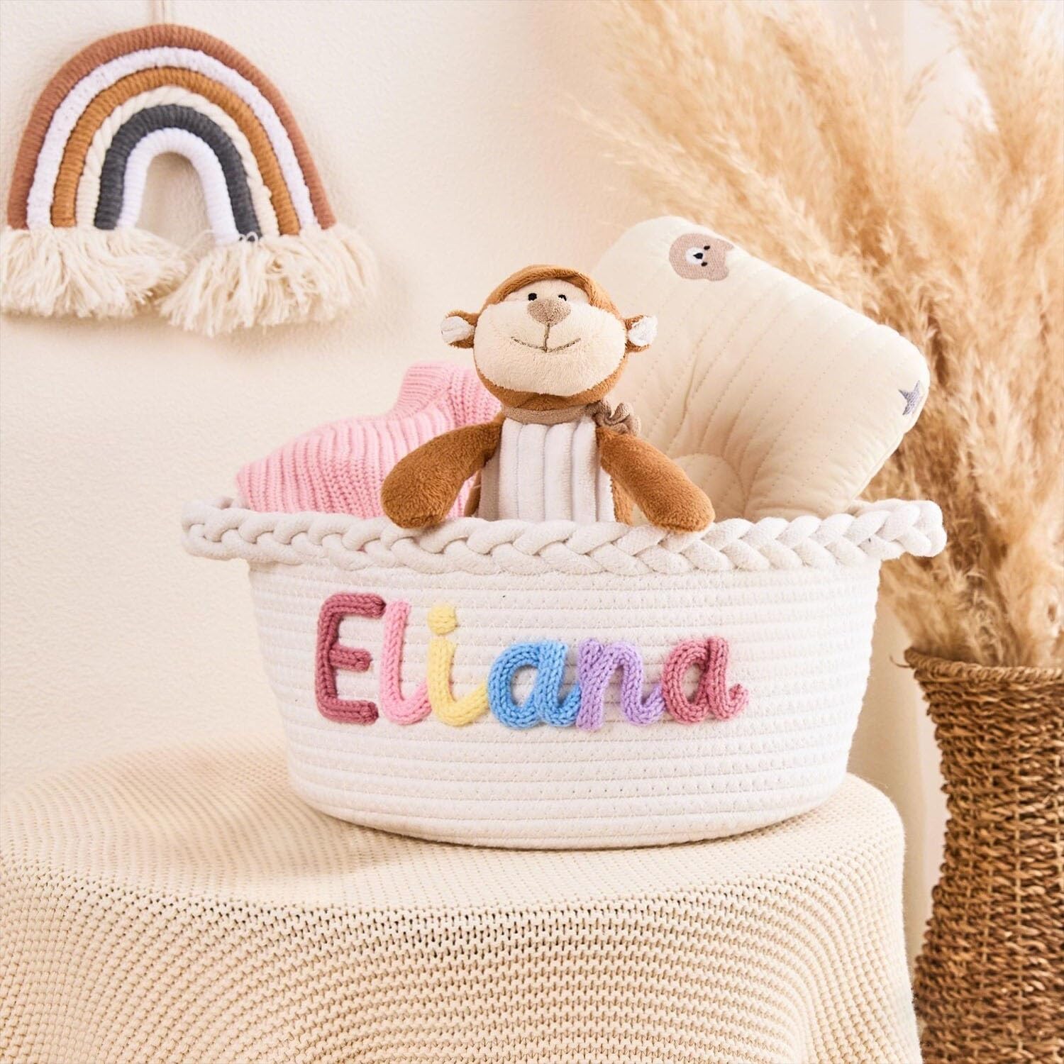 Cesta De Almacenamiento Personalizada Para Bebé – Organizador De Pañales Y Ropa De Algodón Suave Para La Decoración De La Habitación Infantil, Regalo Personalizado Para Recién Nacidos